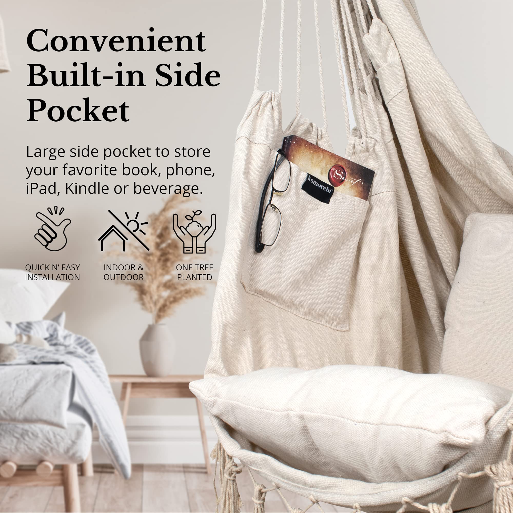 KOMOREBI Cotton Canvas Hammock Chair - 60