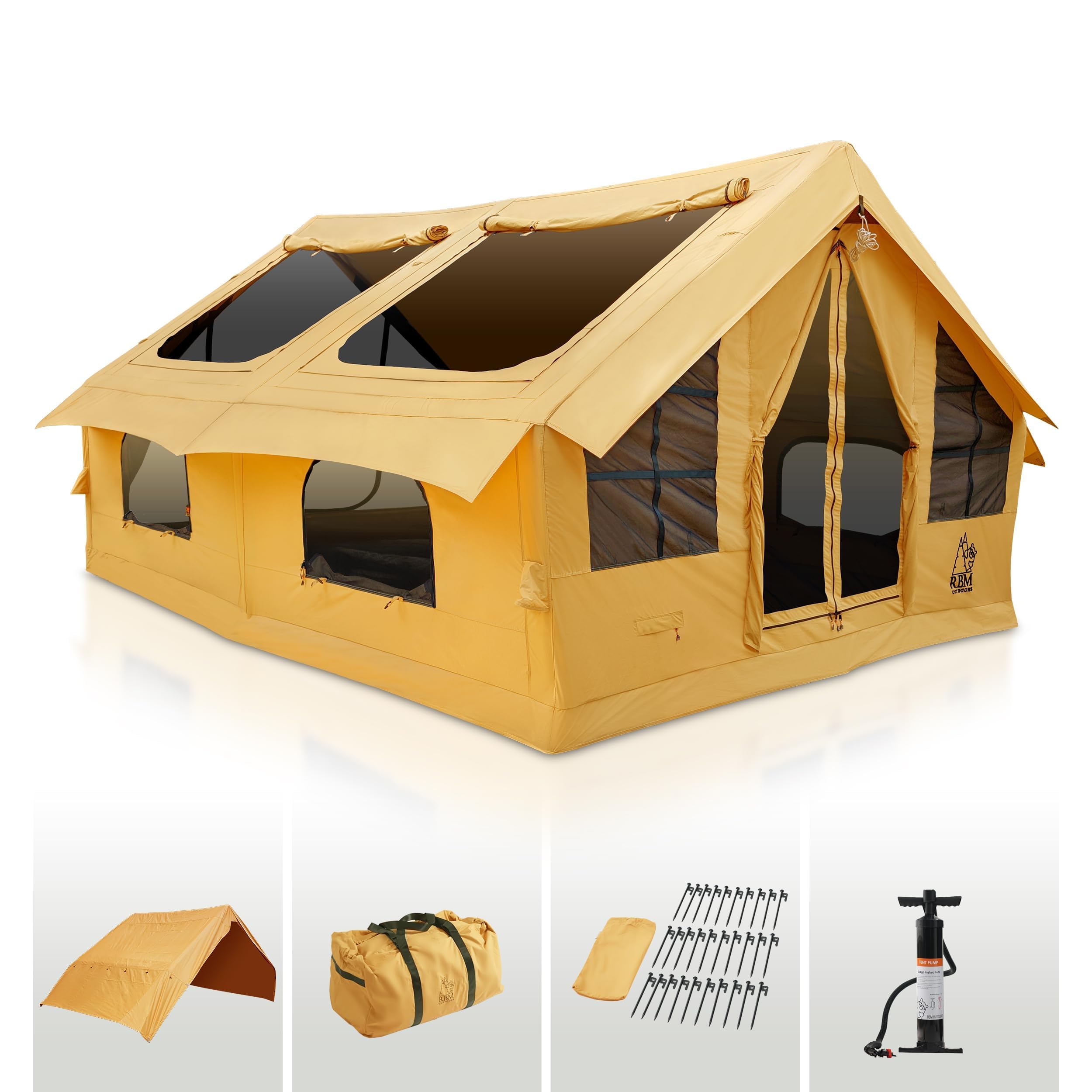 **Panda Inflatable Camping Tent with Stove Jack - Waterproof Canvas Blow Up Tent for Outdoor Adventures - Easy Setup & Includes Hand Pump - Perfect for Family Camping, Backpacking & Glamping**