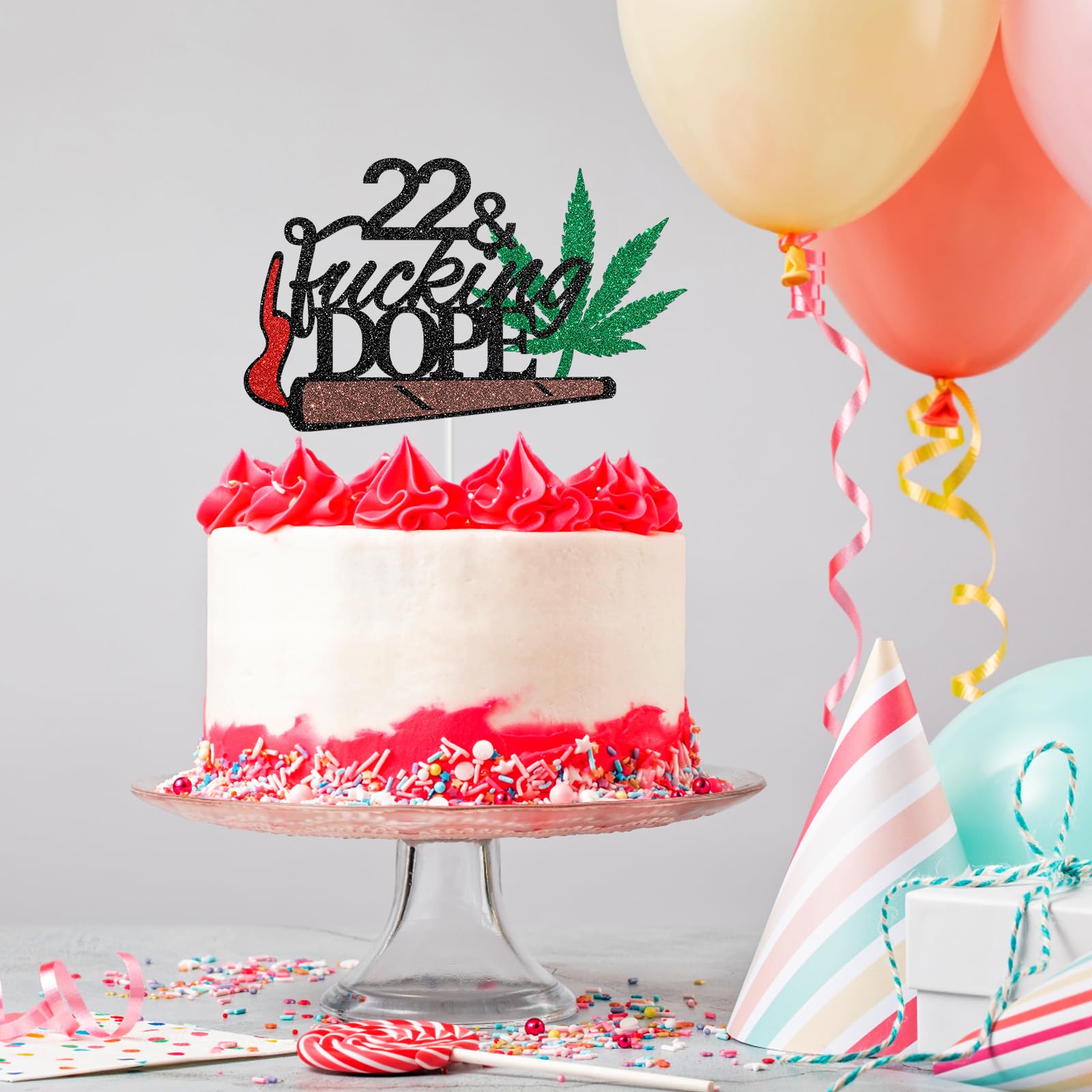 22nd Birthday Cake Topper - Black Glitter 'Have A Dope 22nd Birthday' & '22 & Fabulous' Decorations for Boys & Girls | Perfect for Birthday Cakes, Cupcakes & Party Decorations