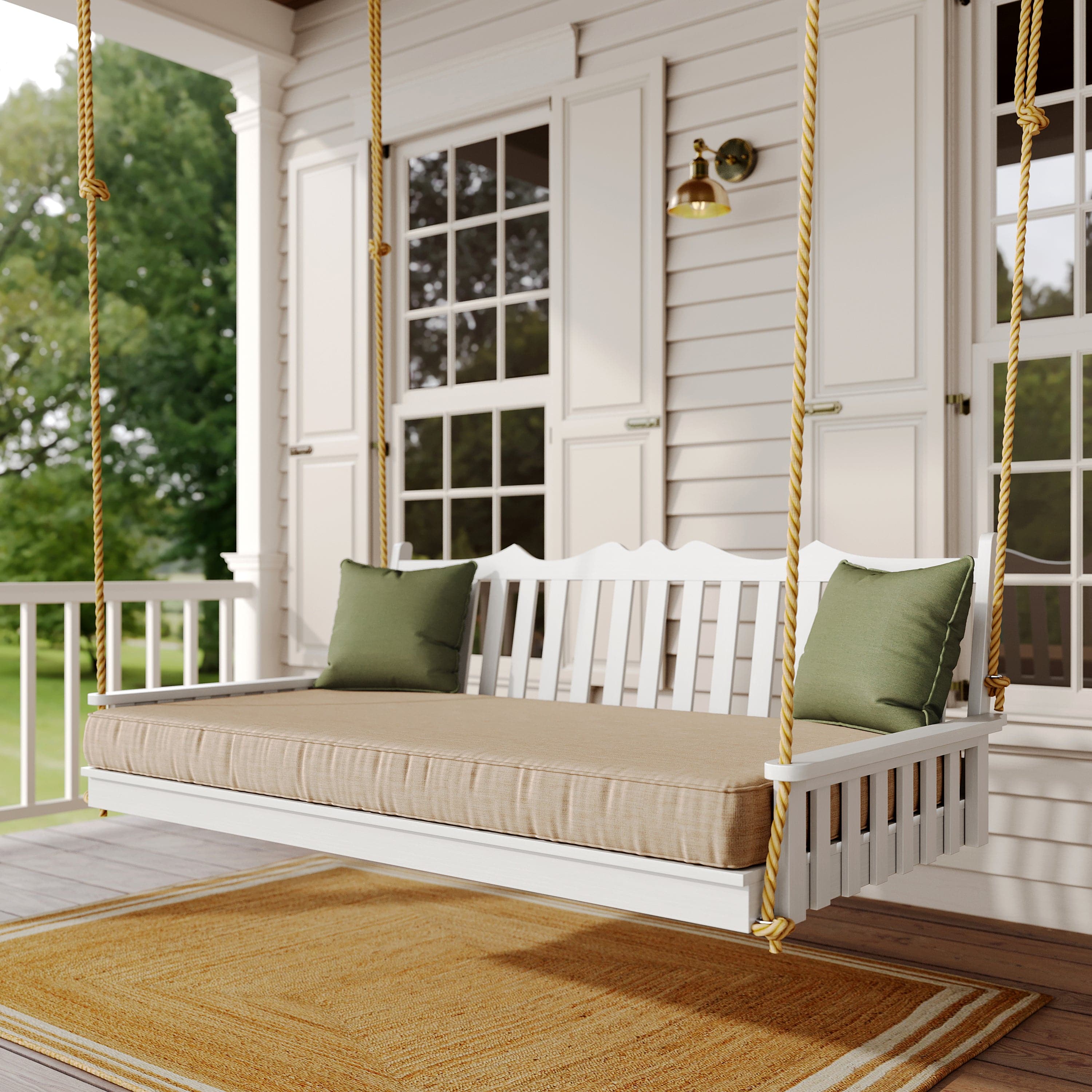 Keystone Amish Co. Twin Size York Recycled Plastic Swing Bed - Durable Cedar Wood Outdoor Patio Furniture for Relaxing in Garden, Backyard, or Porch