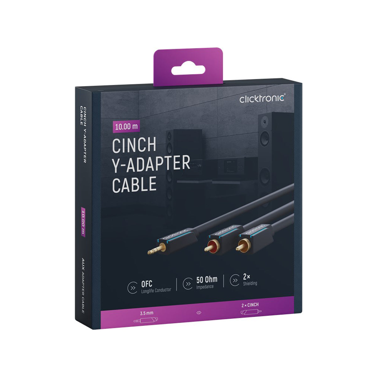 Clicktronic 3.5mm AUX to RCA Audio Cable 10m (33ft) - High-Quality Stereo Audio Connector for Home Theater, Car Stereo, and DJ Equipment