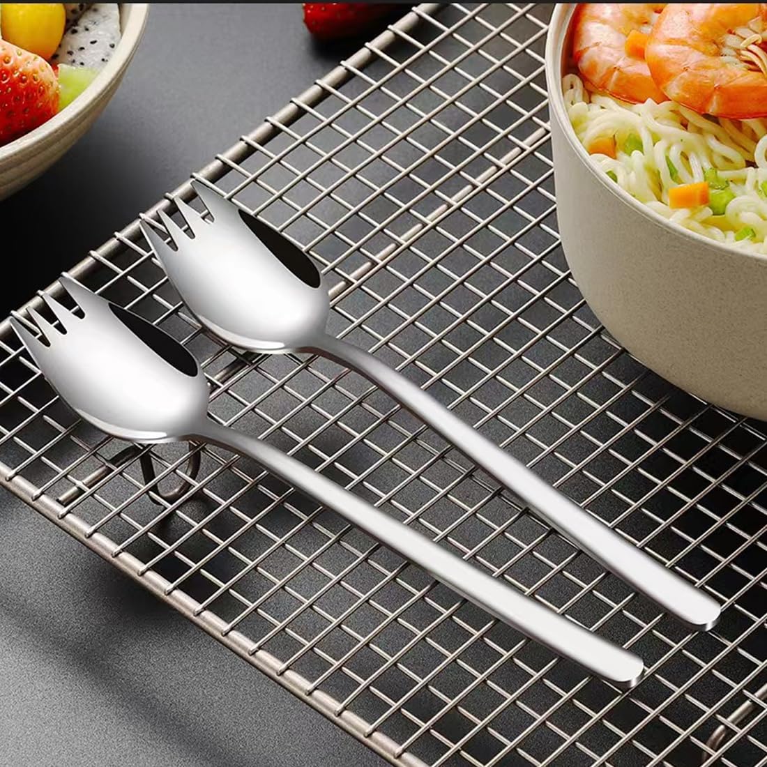 Stainless Steel Sporks 4-Pack - 18/10 Metal Spork Set with 7.4