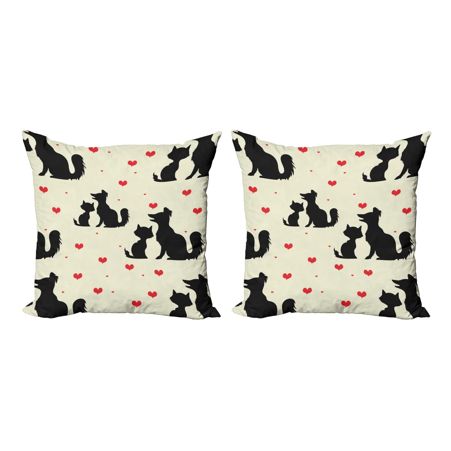 Ambesonne 2-Pack Pet Love Pillow Covers - Dog Cat Silhouettes, 18x18 Inch for Sofa & Bed Decor