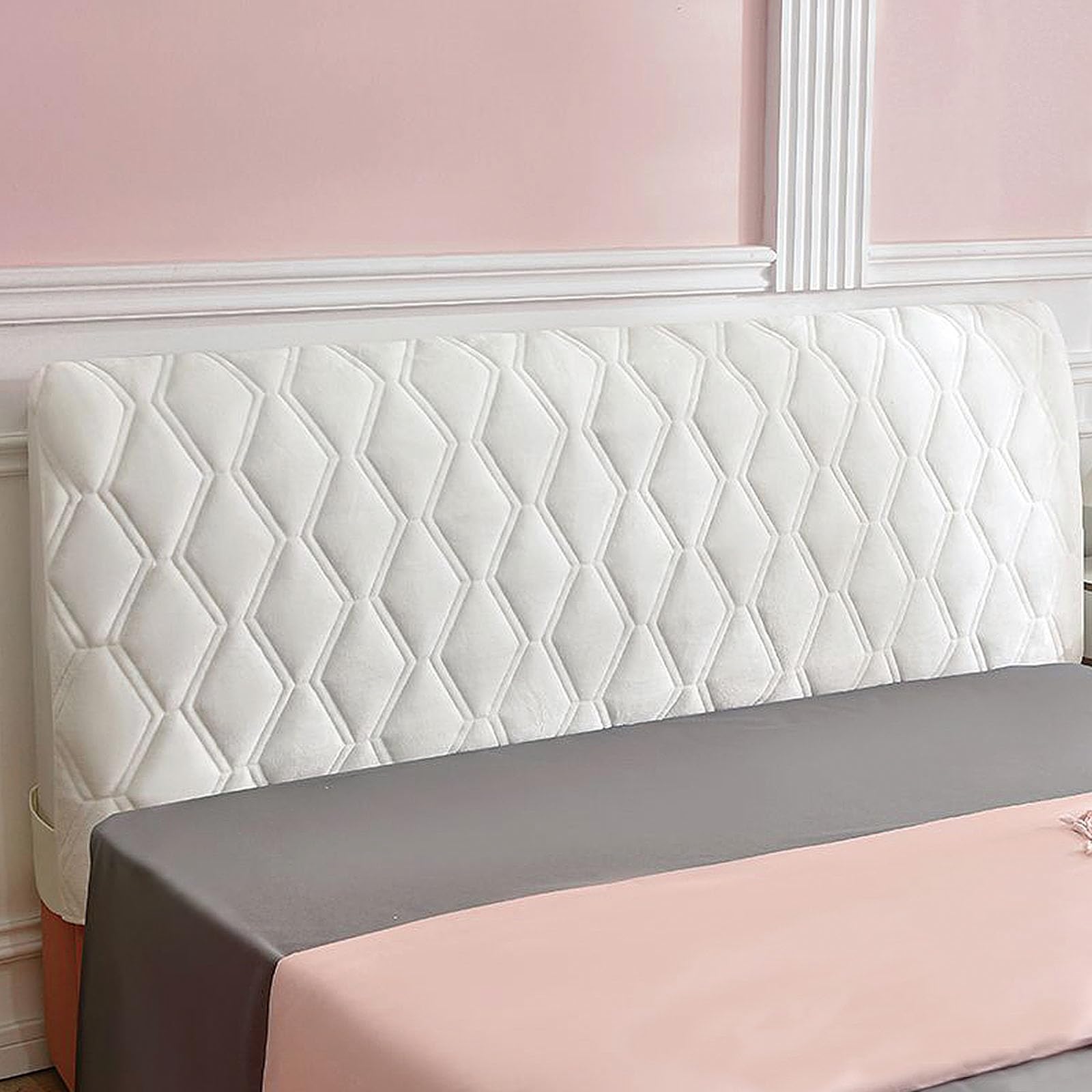 EFELIM Velvet Headboard Cover for Full Queen King Size - Quilted Thick Dustproof Padded Slipcover Protector - Soft Bedroom Decor (White, King 180cm/71