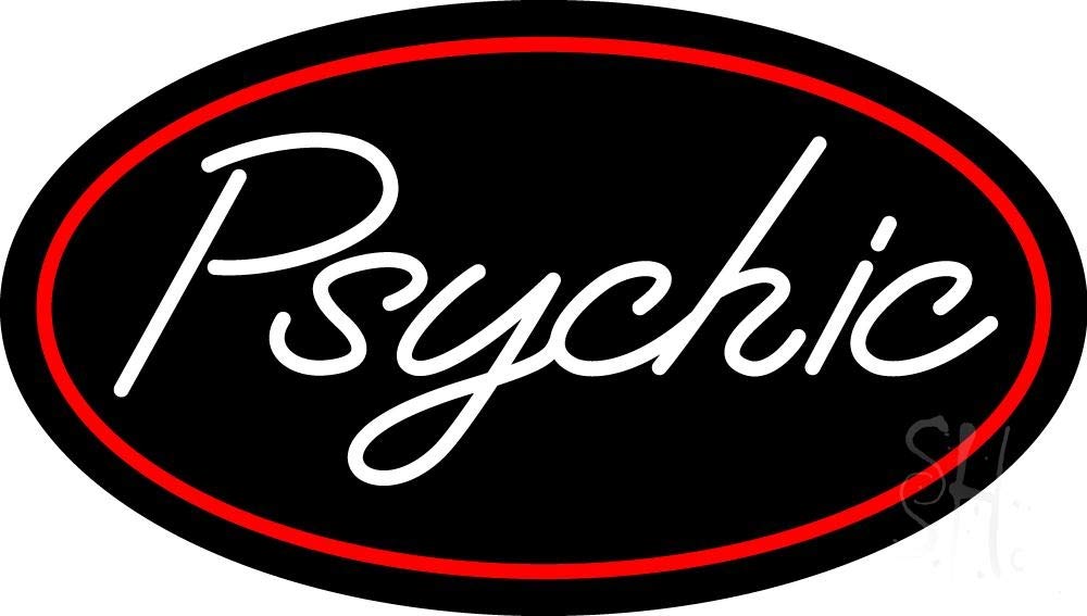 White Psychic Red Border LED Neon Sign 13x24 Inches with Dimmer - Premium Indoor Neon Light for Storefront, Bar, Cafe & Home Decor - Black Square Cut Acrylic Backing