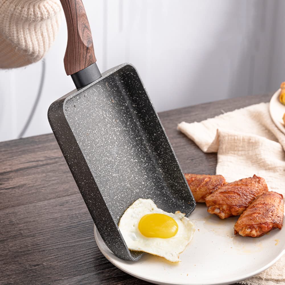 Nonstick Square Egg Frying Pan with Wooden Handle - Perfect for Pancakes, Crepes, Omelettes & Fried Eggs | Japanese Style Skillet for Breakfast Cooking & Home Kitchen Use