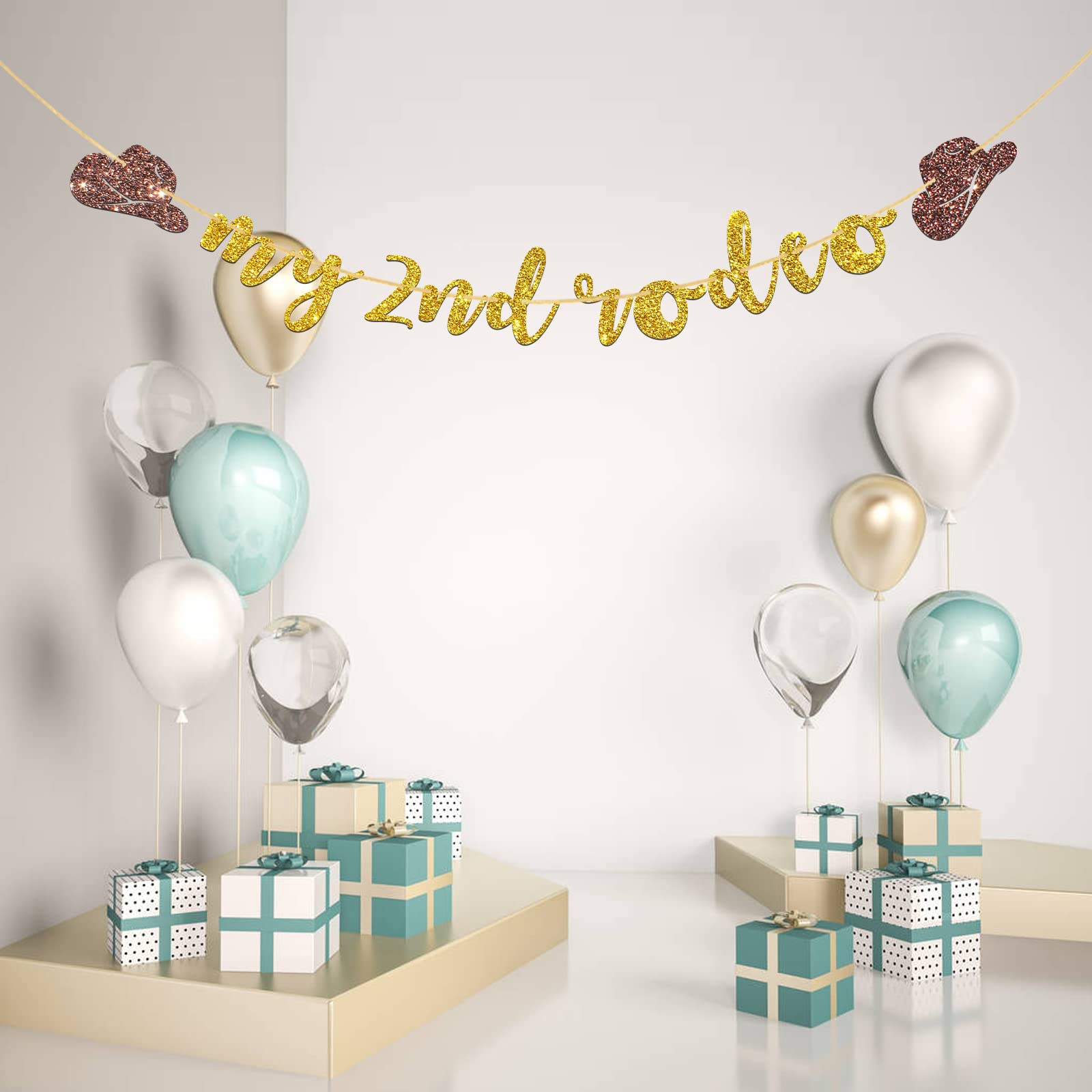 Talorine My 2nd Rodeo Banner - Western Theme Baby 2nd Birthday Garland Bunting for Little Cowboy & Cowgirl - Two Wild Birthday Party Decor with Gold Glitter - Perfect for Western Parties, Cowboy Themed Events & Mexican Fiesta Decorations