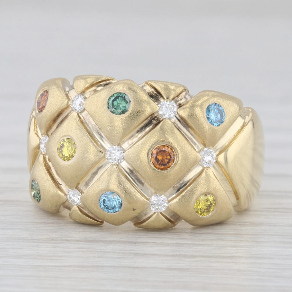 0.47ctw Multicolor Diamond Crosshatch Ring - 18k Yellow Gold Size 7.25 - Elegant Wedding Band, Anniversary Gift, Valentine's Day Jewelry for Her