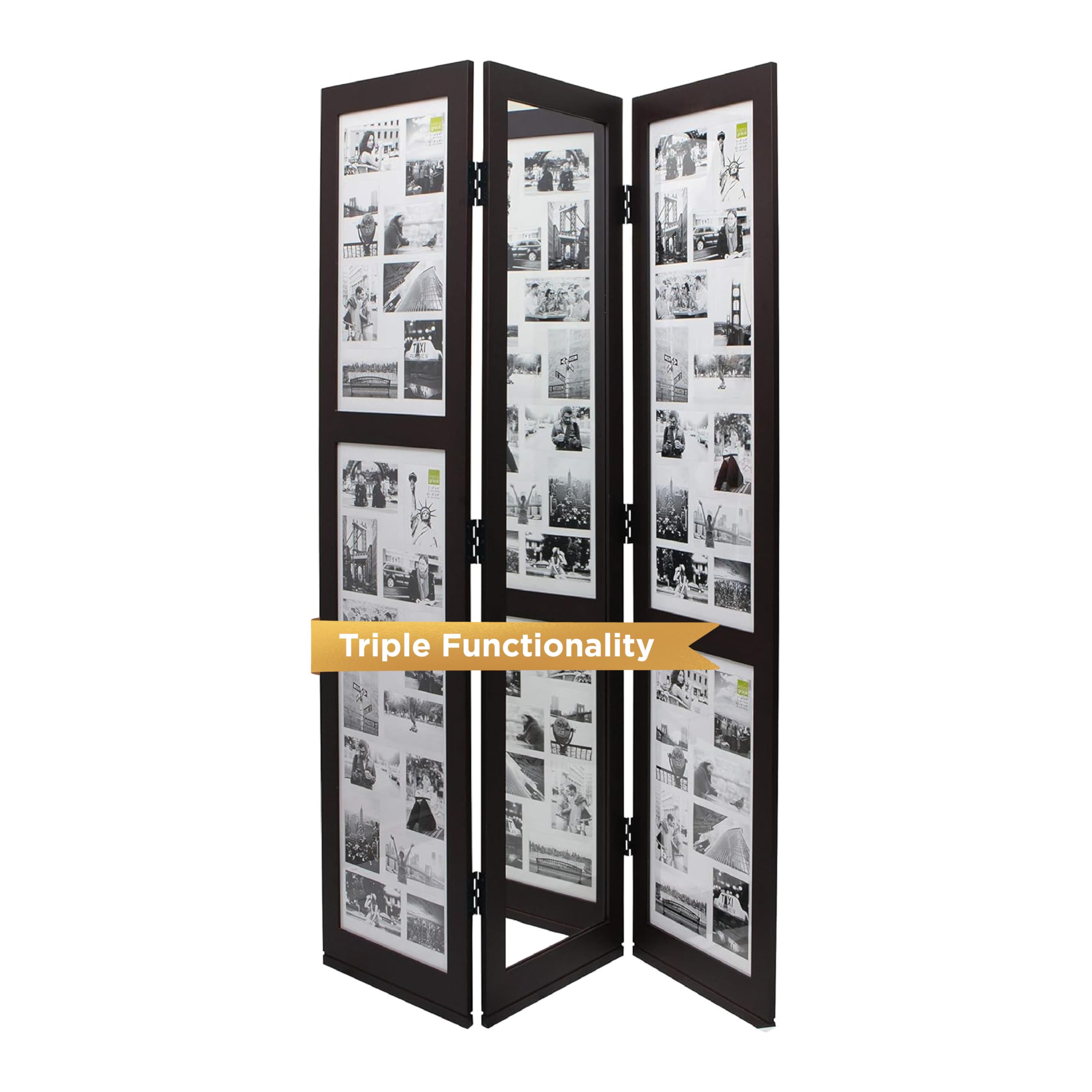 Kiera Grace Traditional Wooden Room Divider Collage Frame - Espresso Brown - Perfect for Home Decor, Office Partition & Photo Display