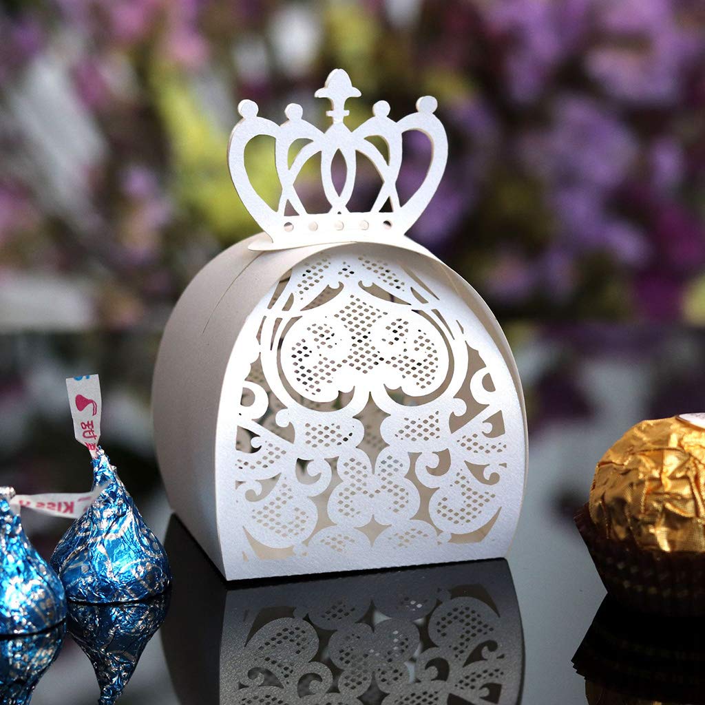 25pcs Love Heart Crown Laser Cut Hollow Chocolate Candy Boxes - Elegant Party Favors, Wedding Gifts & Birthday Treat Containers - Perfect for Valentine's Day, Baby Showers & Special Events