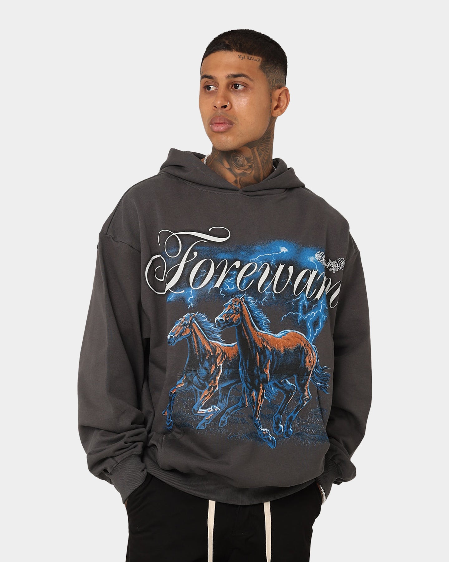 Vintage 404 Night Rider Hoodie - Charcoal Grey Pullover for Men & Women | Retro Streetwear, Casual Wear, and Motorcycle Riding