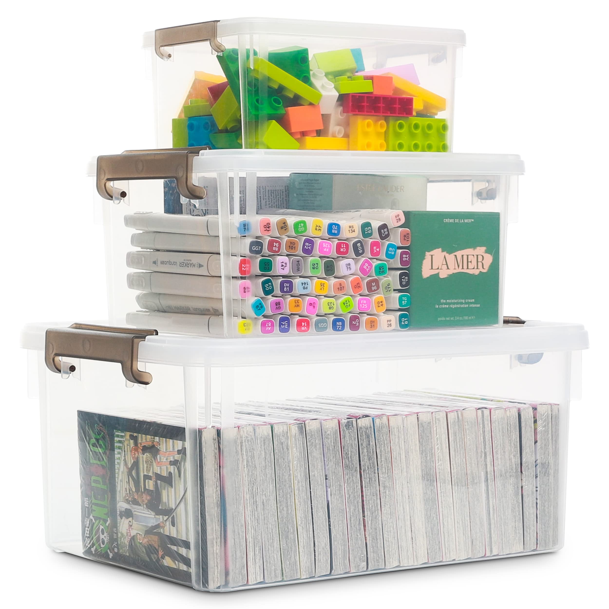Citylife Set of 3 Clear Plastic Storage Bins with Lids - Stackable Organizing Containers (16.9QT, 7.4QT, 3.2QT) for Home, Office & Closet Organization - Perfect for Toys, Clothes, Pantry Items & More
