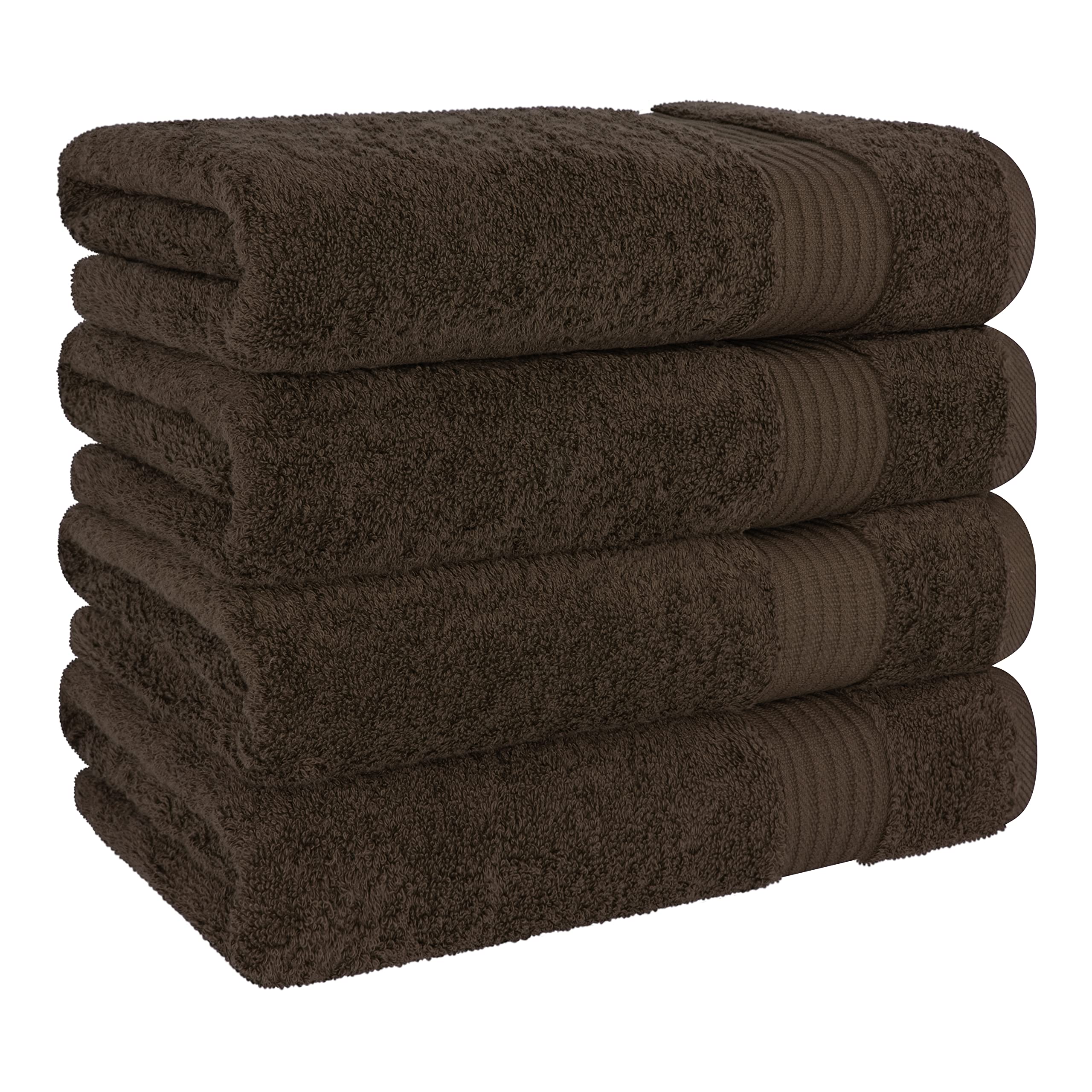 Premium 100% Cotton 4-Piece Turkish Bath Towel Set - Ultra Soft & Absorbent Luxury Bath Towels for Spa, Gym & Home - Quick Dry Bathroom Towels (Brown) - Perfect for Hotels, Guest Rooms & Everyday Use