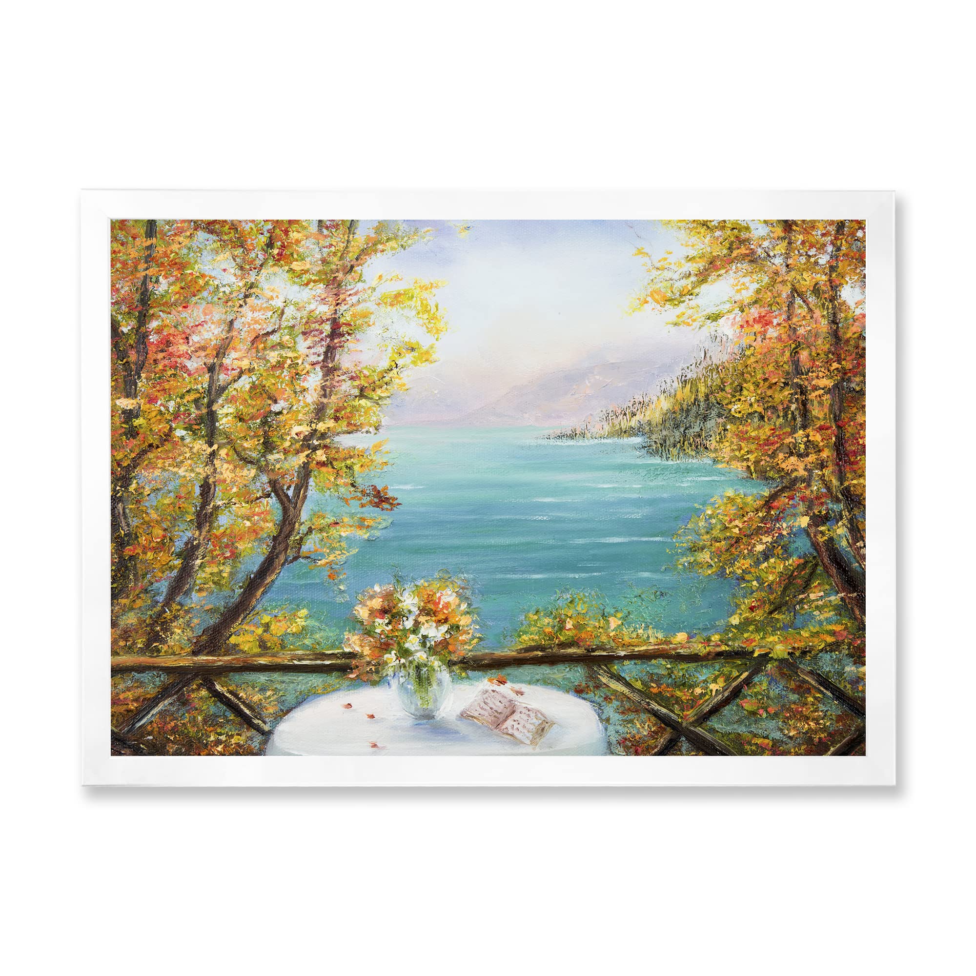 Blue Ocean Nautical Coastal Framed Wall Art - Beach House Decor for Living Room, Bedroom & Office | Terrace View Seascape Painting