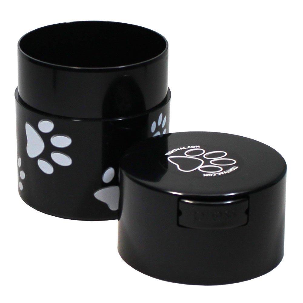 Pawvac 3 Ounce Vacuum Sealed Pet Food Storage Container with Black Cap & White Paws - Airtight Dry Food Container for Dogs, Cats, Treats - Perfect for Travel, Camping, and Fresh Food Preservation