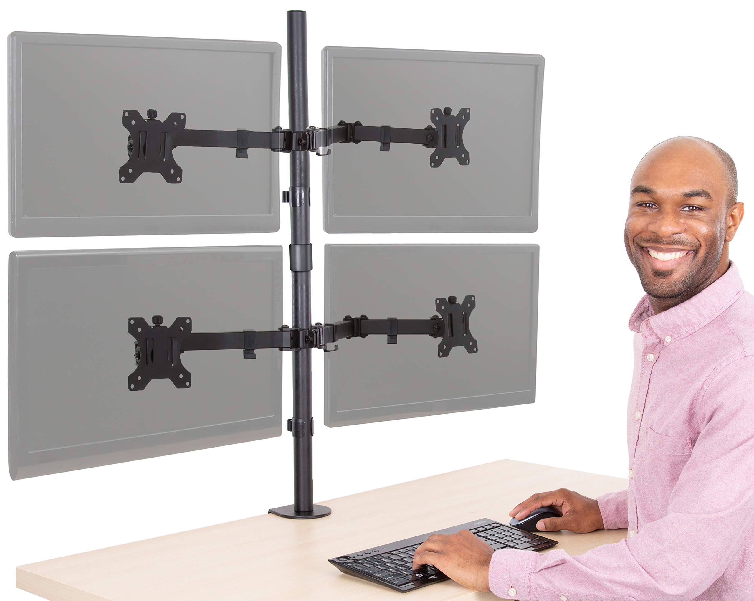 4 Monitor Stand Clamp-On Desk Mount | Adjustable Quad Screen Arm for 13-32