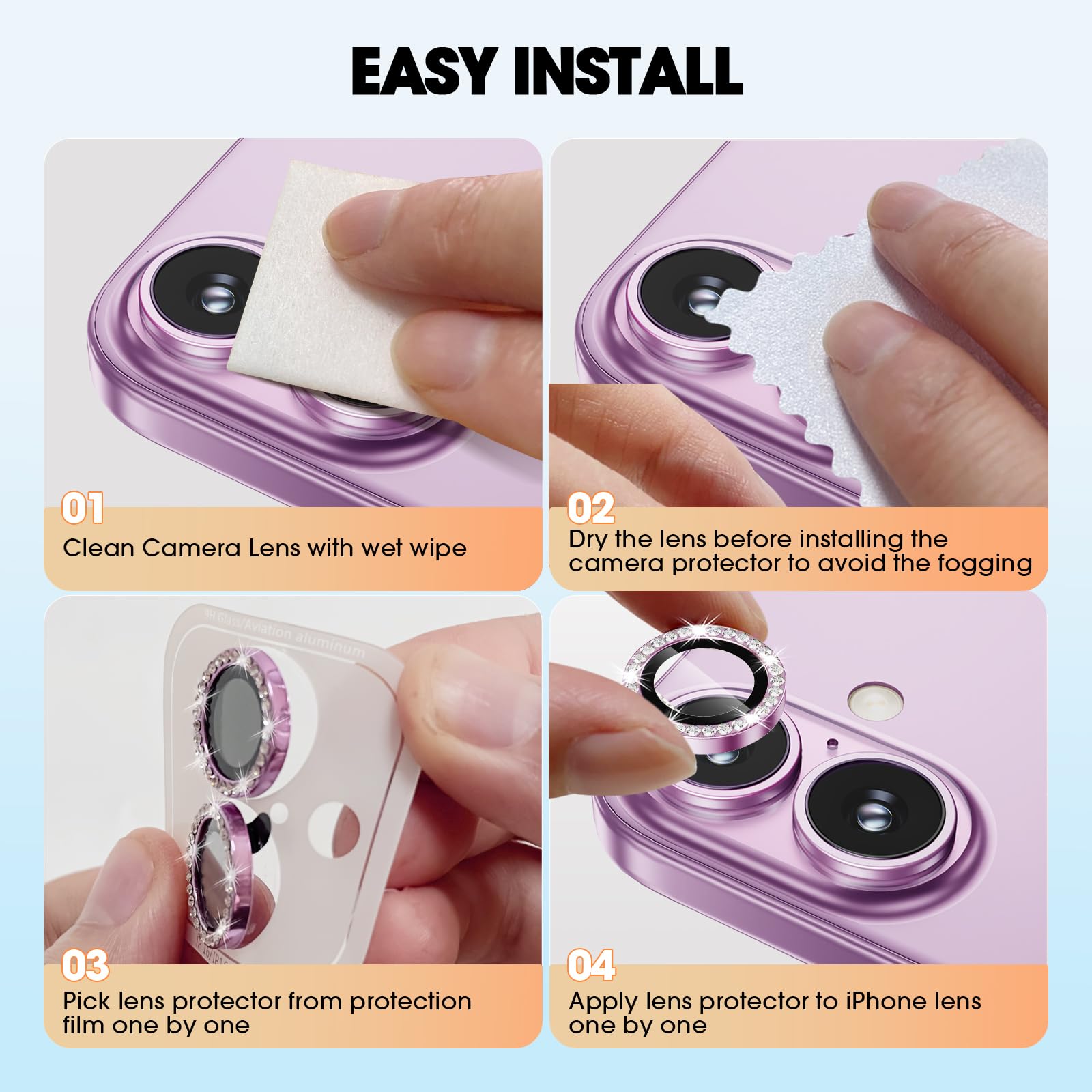 Xfilm iPhone 16/16 Plus Camera Lens Protector - Bling Diamond Ring Design, 9H Hardness Scratchproof Cover, Stylish Phone Accessory, Case Friendly (Pink Diamond) - Perfect for Everyday Protection & Fashion Statement