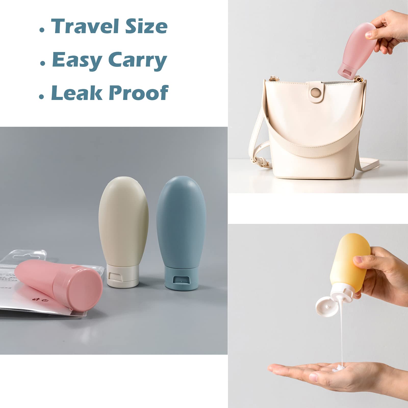 KAYZON 12-Pack TSA Approved Travel Bottles Set - Leak Proof Silicone Squeezable Spray Bottles & Jars for Shampoo, Lotion, Body Wash - Perfect for Airplane Carry-On, Gym, Camping & Vacation Toiletries