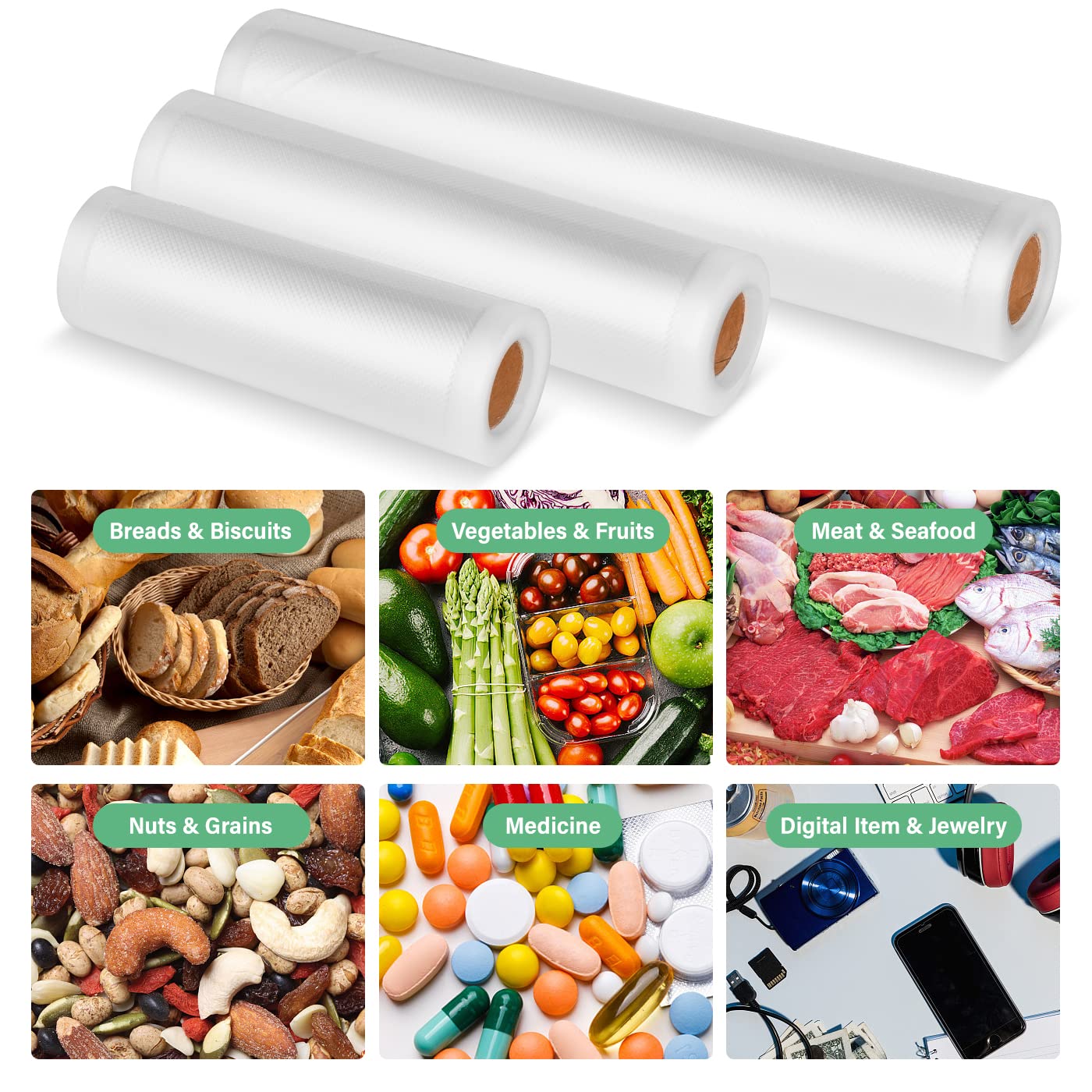 Premium BPA-Free Vacuum Sealer Bags Rolls - 6 Rolls (6