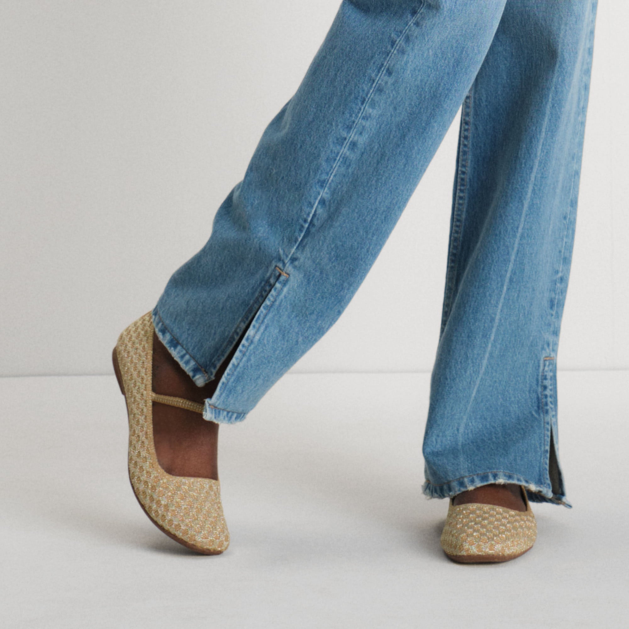 Golden Sun Basketweave Mary Jane Shoes - Women's Comfortable Square Toe Flats for Casual Wear & Office Outfits