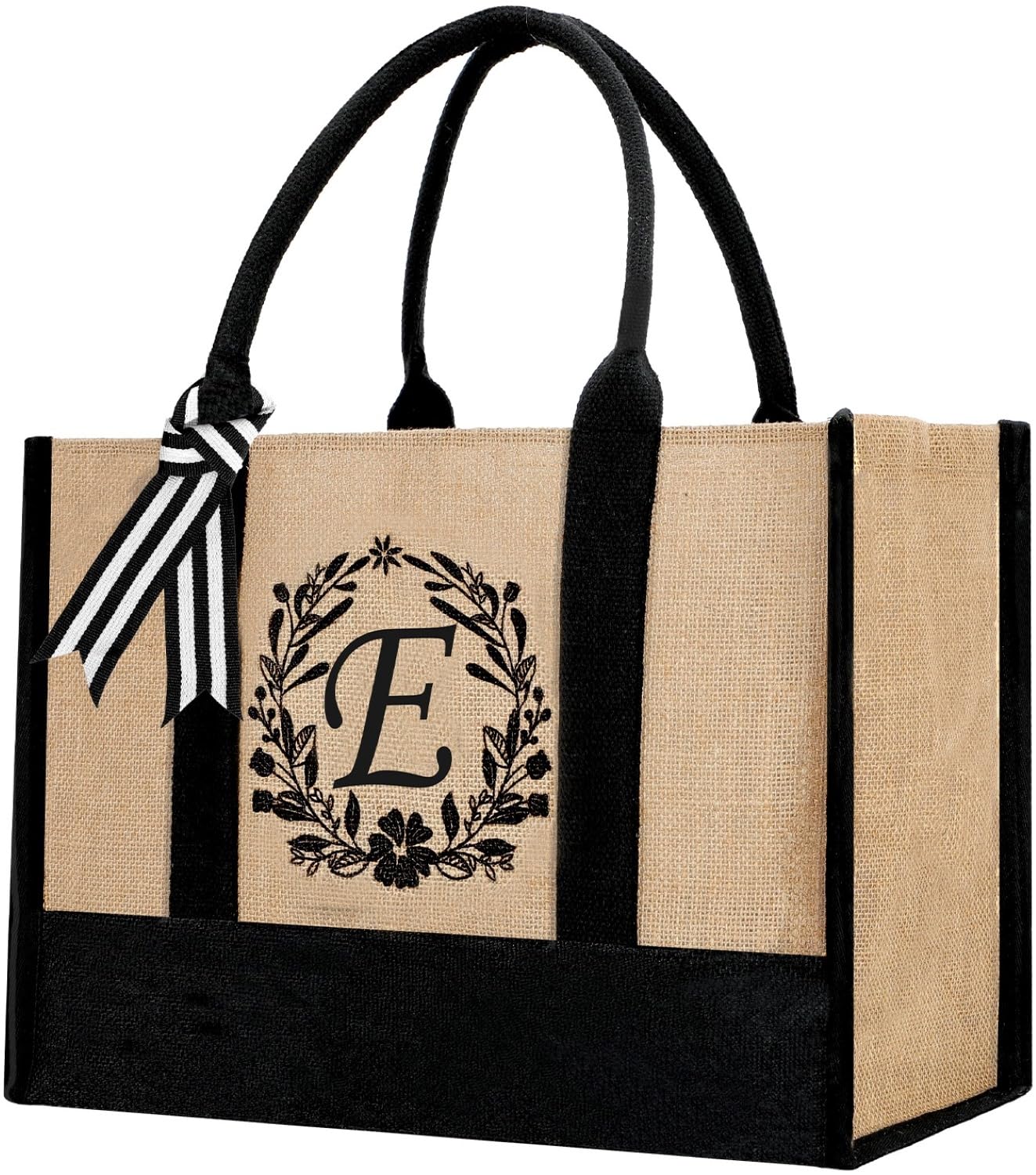 Personalized Jute Letter Tote Bag for Women - Custom Monogram Eco-Friendly Reusable Shopping Bag - Perfect Gift for Mom, Mother's Day, Christmas & Birthday - Great for Grocery, Beach & Daily Use