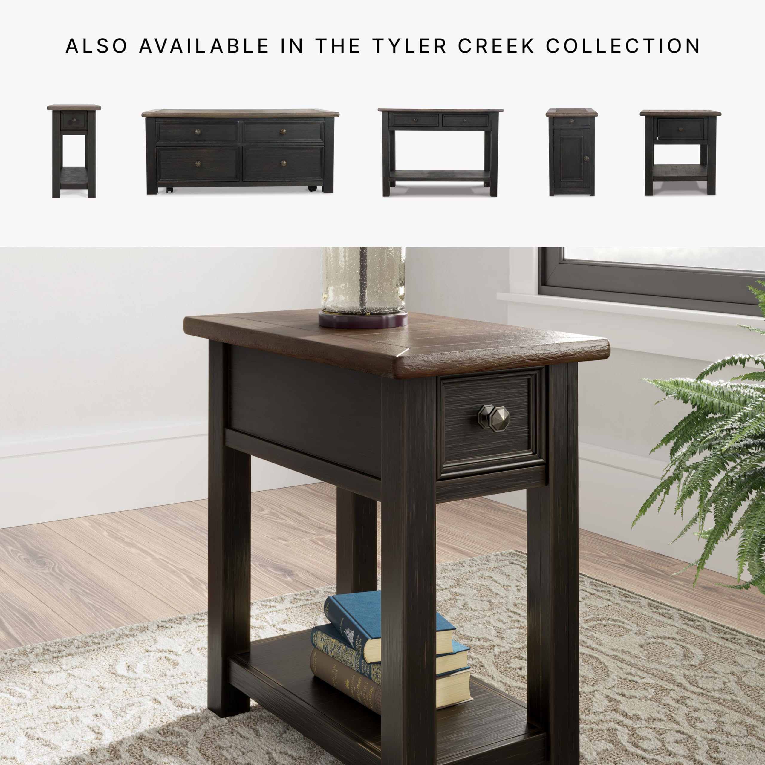 Signature Design by Ashley Tyler Creek Chair Side End Table - Light Brown & Whitewash Finish | Perfect for Living Room, Bedroom & Office Decor