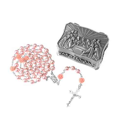 Pink Rose + Last Supper Rosary Box
