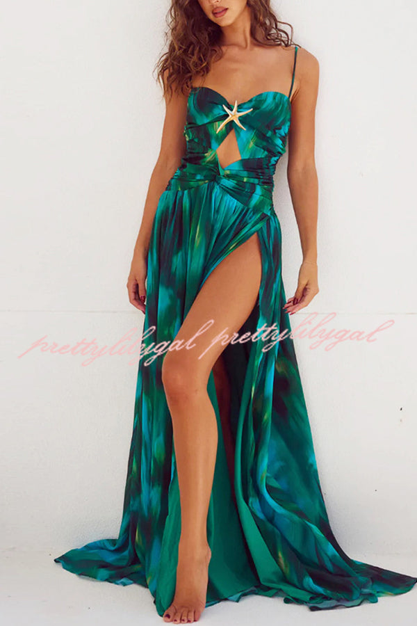 Unique Printed High Slit Beach Maxi Dress for Women - Boho Floral Summer Vacation Dress for Pool Party, Seaside Getaway & Tropical Holiday