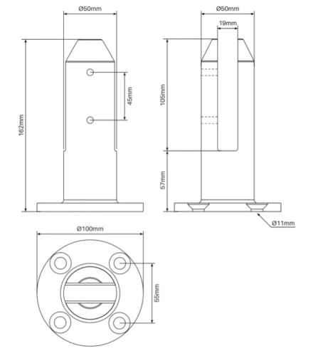 Rio Round Pool Fence Bolt Down Spigot - Stainless Steel SS2205 for Secure Installation | Core Drill or Base Plate Options | Perfect for Backyard Pool Safety & Child Protection
