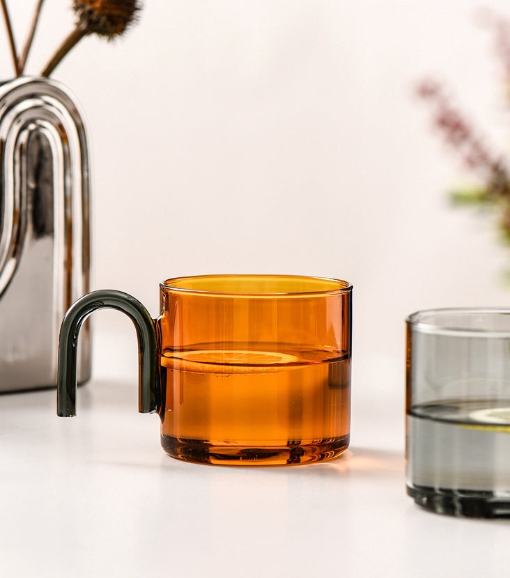 Casio Contrast Handle Tinted Glass Cups - 12oz Set of 4, Durable & Stylish Drinking Glasses for Coffee, Tea, Juice - Perfect for Home, Office, or Restaurant Use