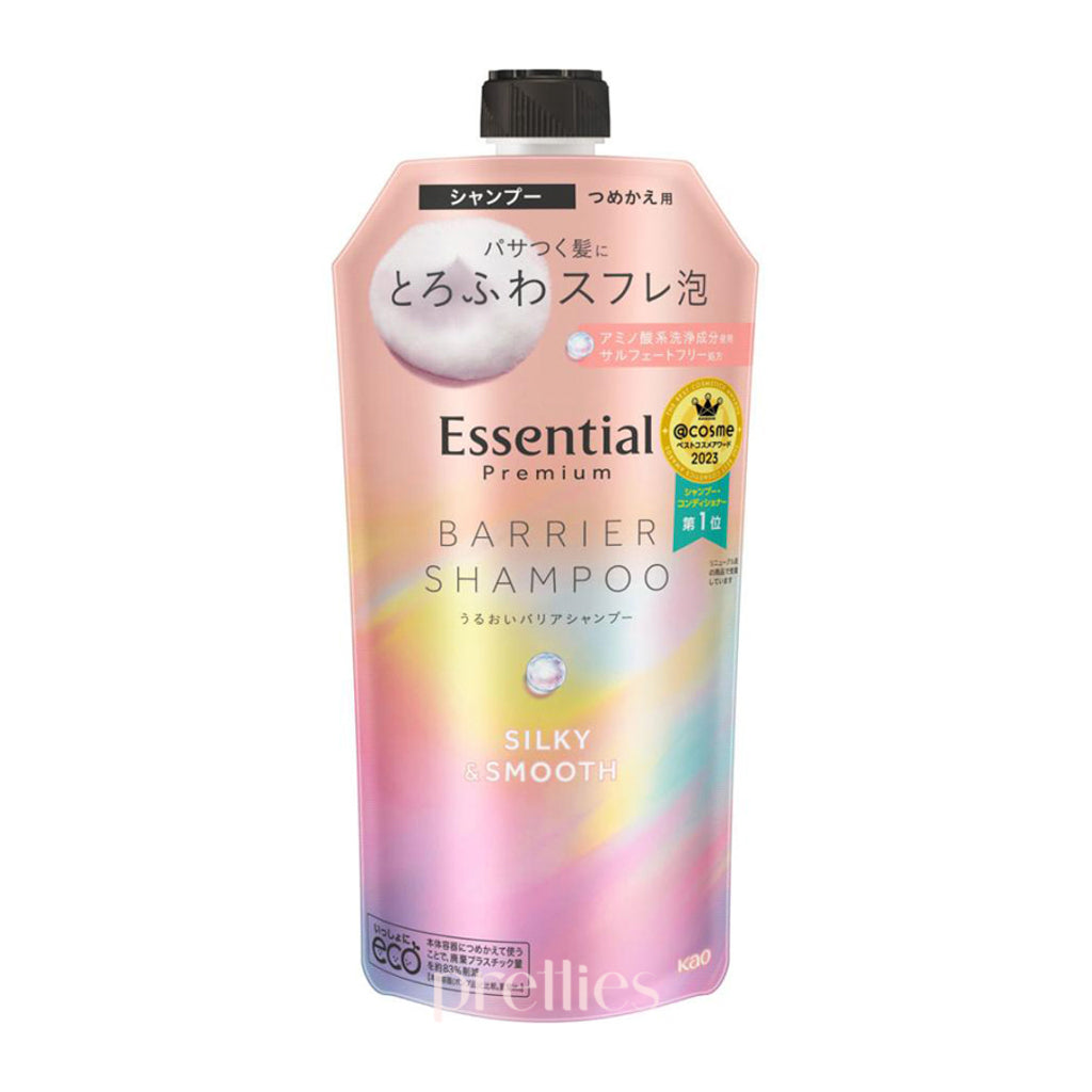 KAO Essential Premium Barrier Shampoo for Silky Smooth Hair - 340ml Refill Pack (Pink) - Hydrating & Nourishing Formula for Dry/Damaged Hair - Perfect for Daily Hair Care & Salon-Quality Results at Home