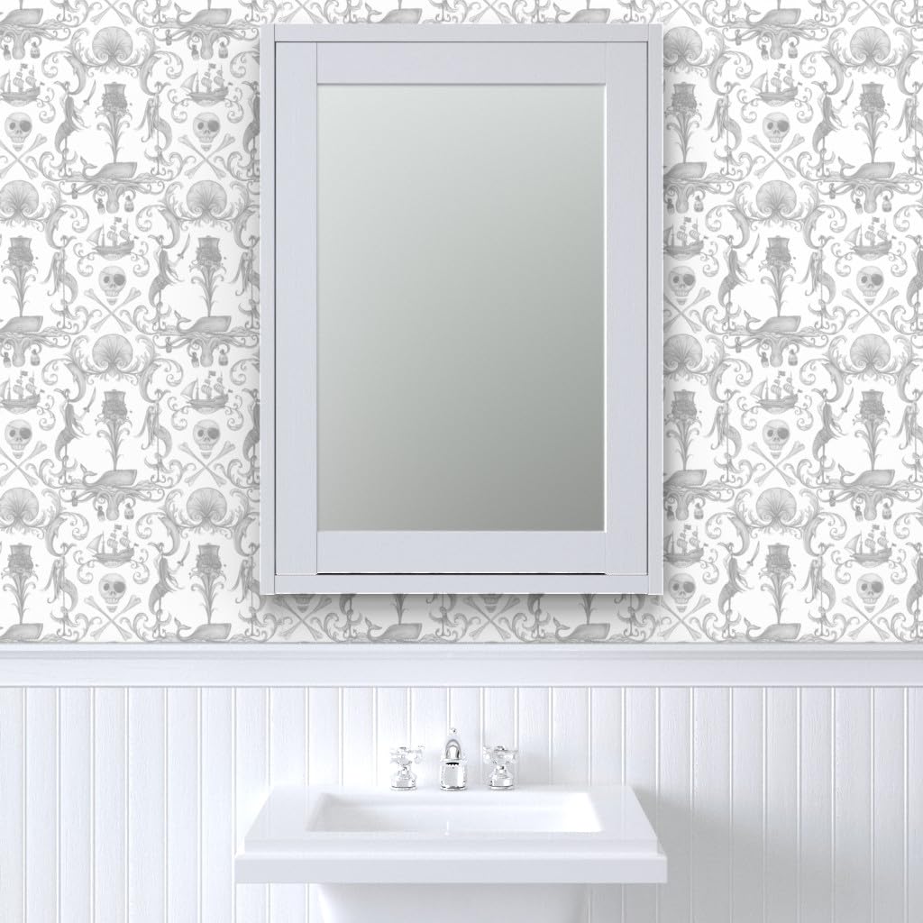 Peel & Stick Removable Wallpaper Swatch - Antique Gray Shell Octopus Nautical Mermaid Whale Pirate Nursery Decor | Self-Adhesive Wallpaper Samples by Spoonflower | Perfect for Kids' Rooms, Bathrooms & Home Accent Walls
