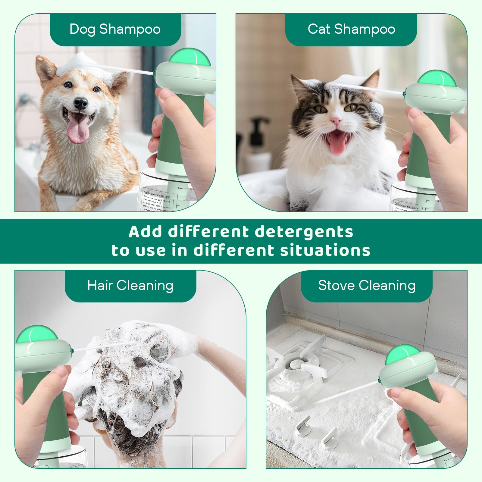Electric Foaming Dog Shampoo Dispenser - UFO Pet Shampoo Sprayer for Dogs & Cats, Automatic Bathing Tool for Bathtub, Kitchen Sink & Bathroom Cleaning (Green) - Perfect for Home Grooming & Pet Spa Days