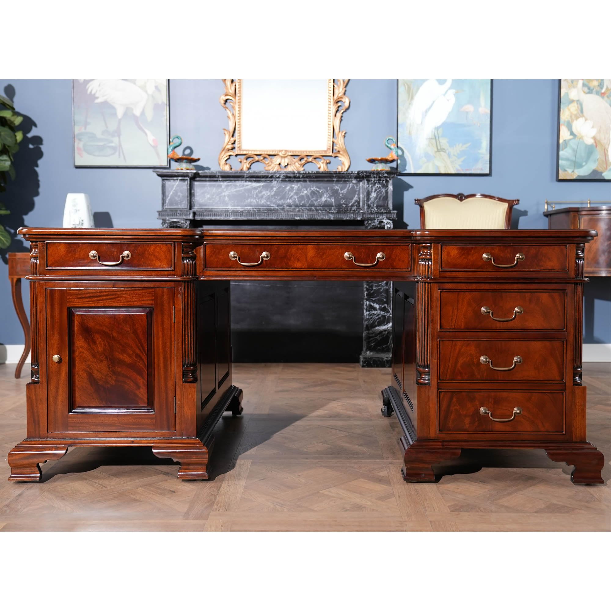 NOF075 Mahogany Partner Desk – Solid Wood Executive Office Desk for Home & Business | Perfect for Shared Workspaces, Home Offices & Conference Rooms