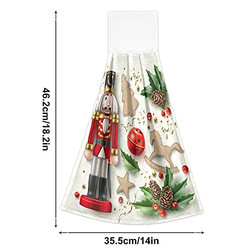Premium Christmas Nutcracker Kitchen Towels - 2 Pack Soft Absorbent Hand Towels with Hanging Loop for Bathroom, Kitchen, Oven & Stove Handle - Holiday Decorative Dish Cloths for Winter Home Decor & Gifts