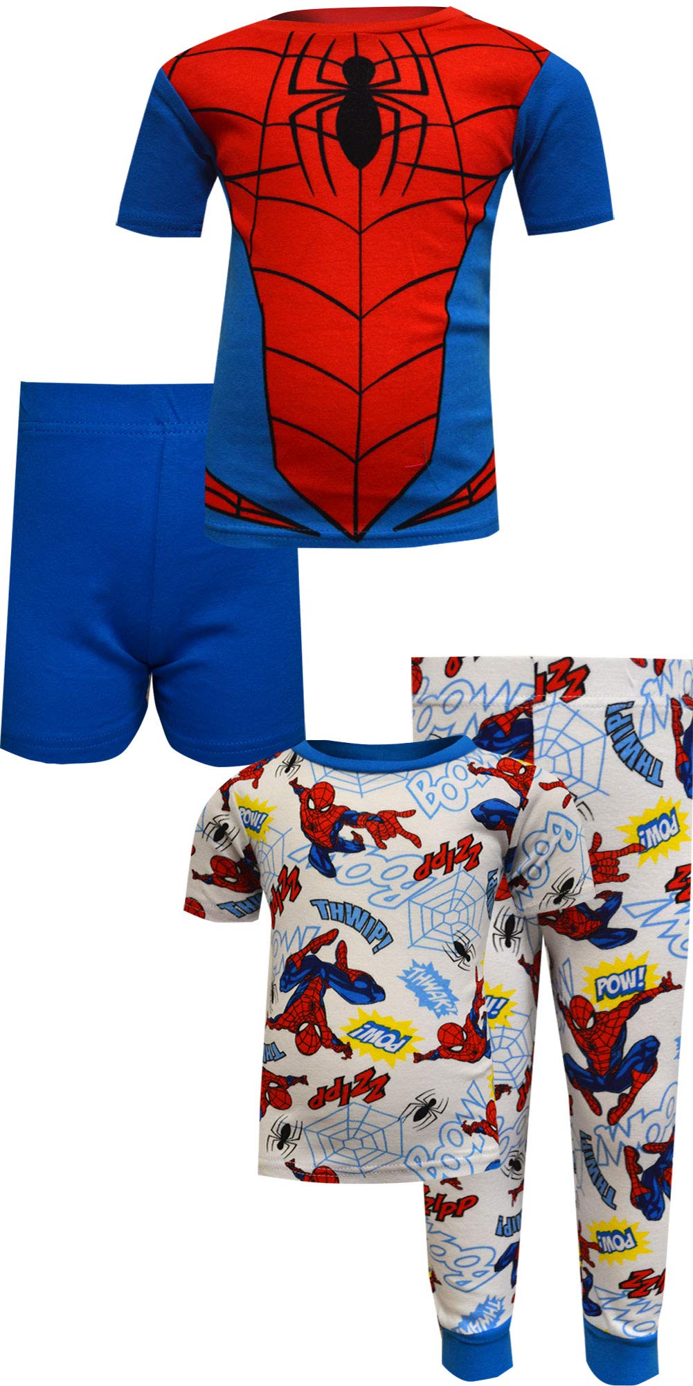Marvel Spider-Man 4-Piece Cotton Pajama Set for Boys | Superhero Sleepwear | Kids' Comic Book Character Pajamas for Bedtime & Lounge Wear