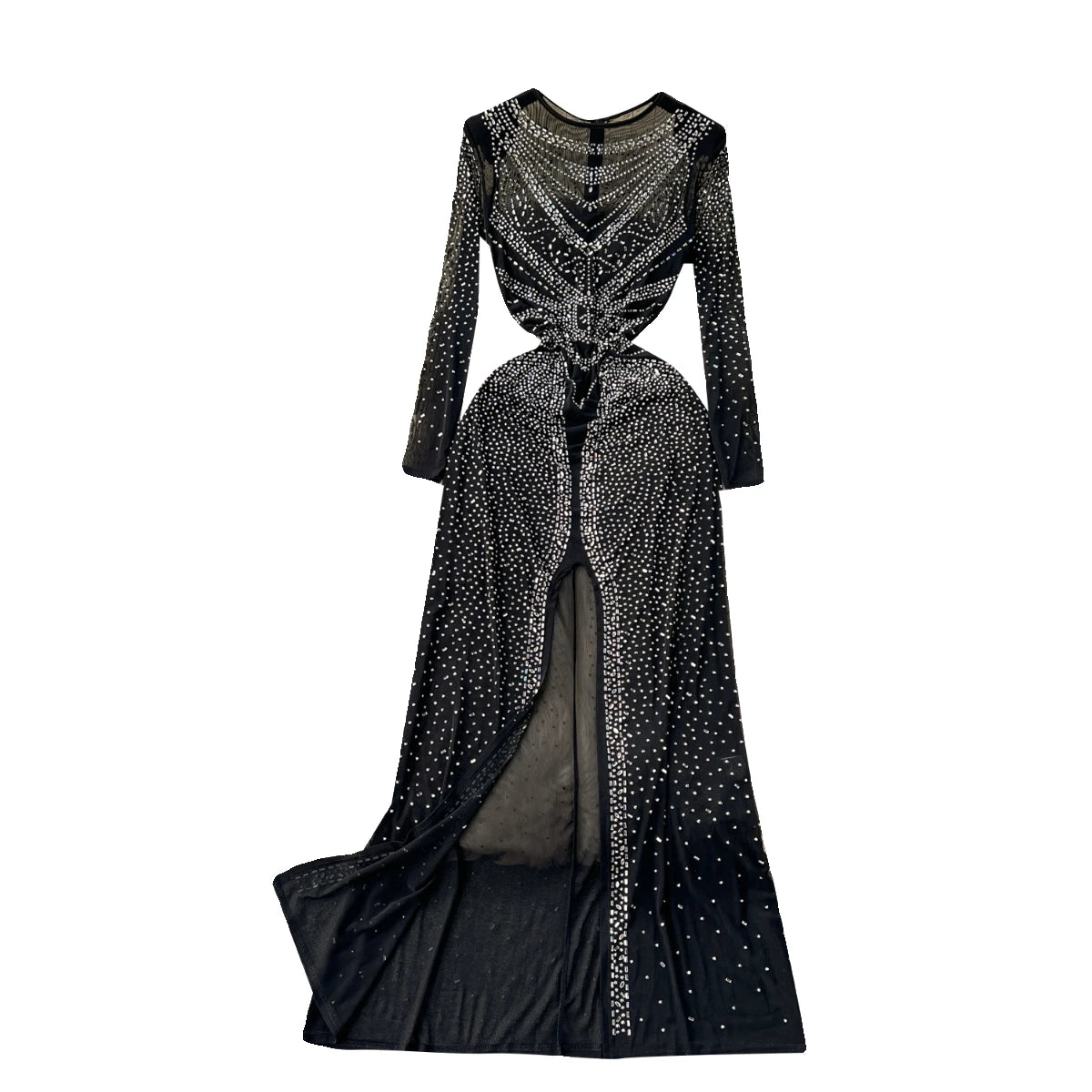 Sexy Black Long Sleeve Bodycon Dress with Back Zipper & High Slit - Vintage Elegant Club Party Gown for Women | Perfect for Night Out, Cocktail Party & Special Occasions