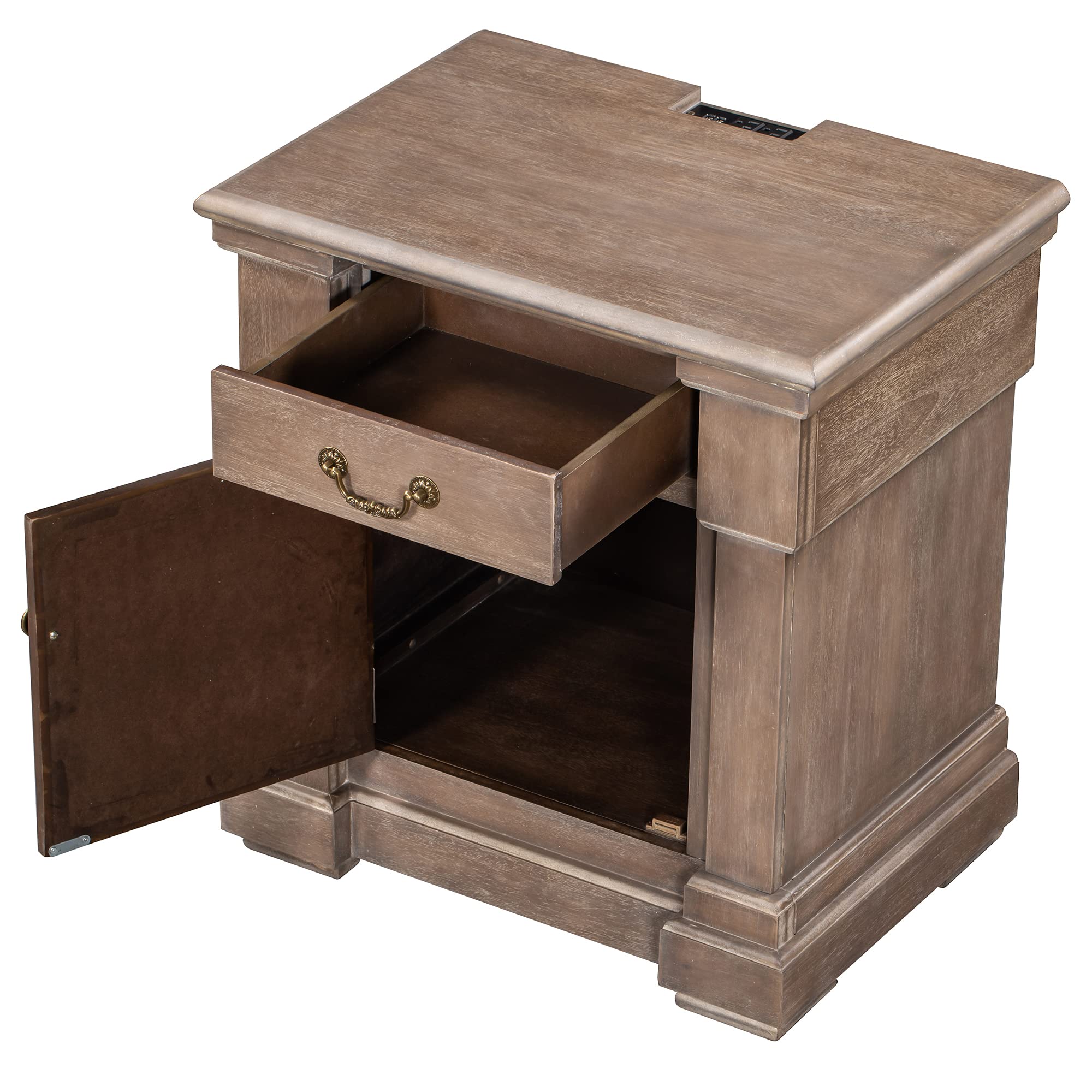 Merax Nightstand with Drawer & Cabinet - Small Bedside End Table with USB Charging Ports - Compact Dresser for Bedroom & Living Room - Brown Wood Nightstand (Perfect for Charging Devices & Storing Essentials)