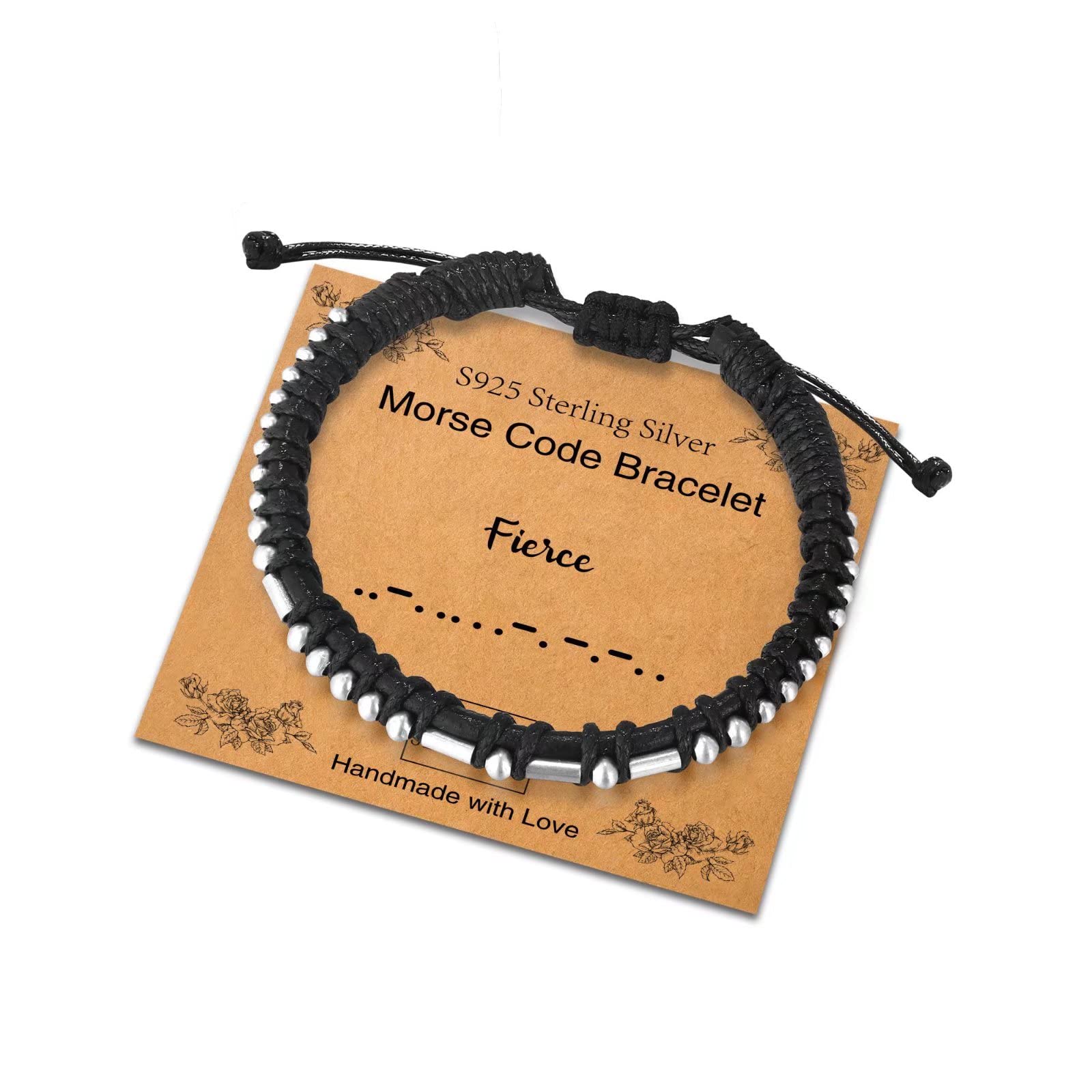 Sterling Silver Morse Code Bracelet for Women & Men - Adjustable Leather Bracelet with Inspirational Message - Unique Friendship & Birthday Gift Jewelry for Couples, Best Friends, Family - Perfect for Everyday Wear, Special Occasions & Meaningful Gifts