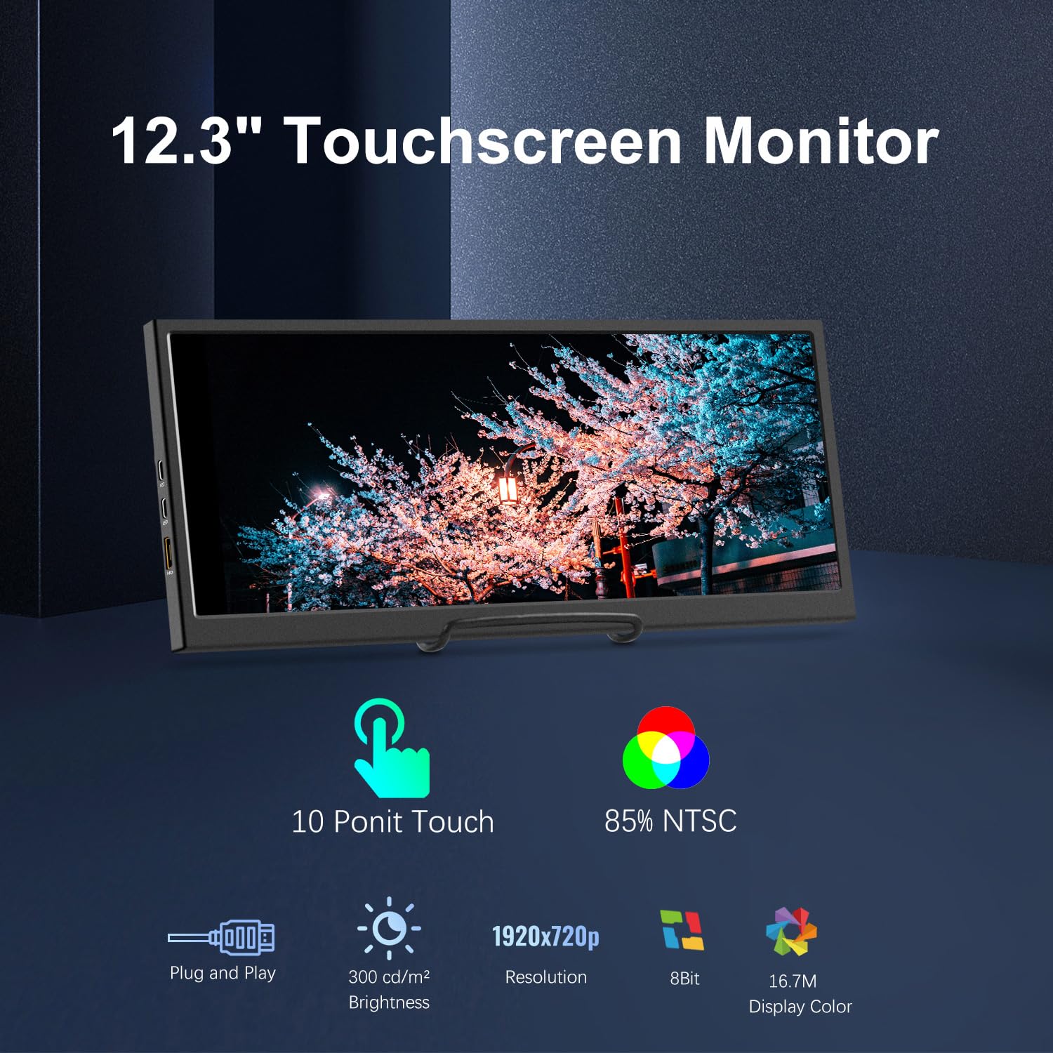 12.3 Inch Portable Touchscreen Monitor - IPS Stretched Bar LCD Display 1920x720, Mini HDMI & USB-C, Secondary Screen for Laptop - Perfect for Travel, Work & GPU/CPU/RAM Monitoring with Aida64 on Windows