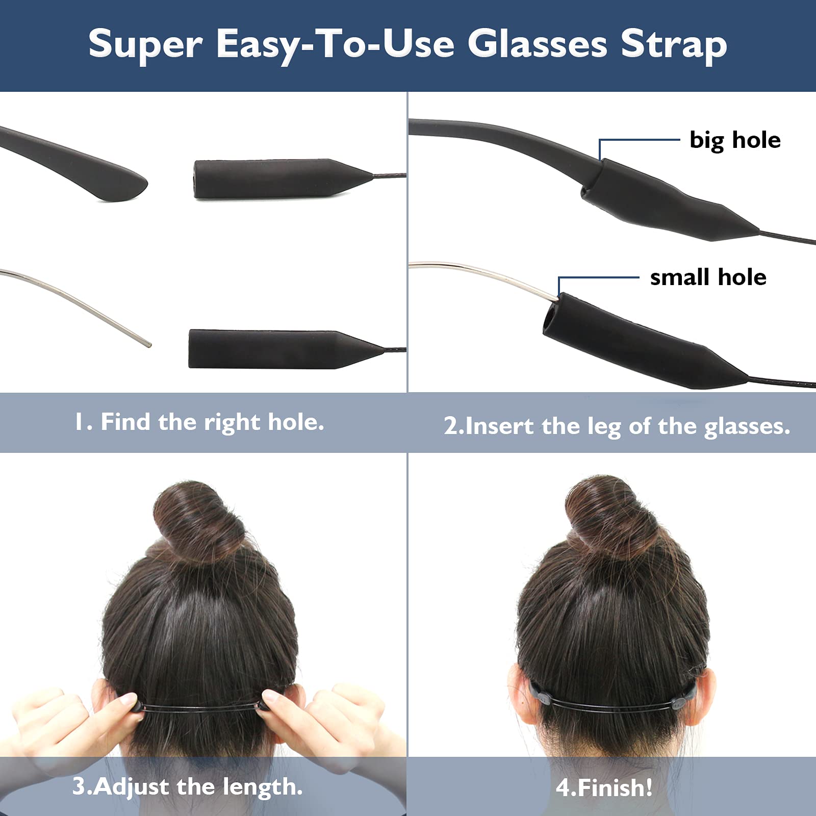 Sports Glasses Strap (10-14 Inch) - 4 Pack Adjustable Eyewear Holder for Kids, Youth & Men - Secure Sunglasses & Eyeglasses for Running, Hiking & Outdoor Activities