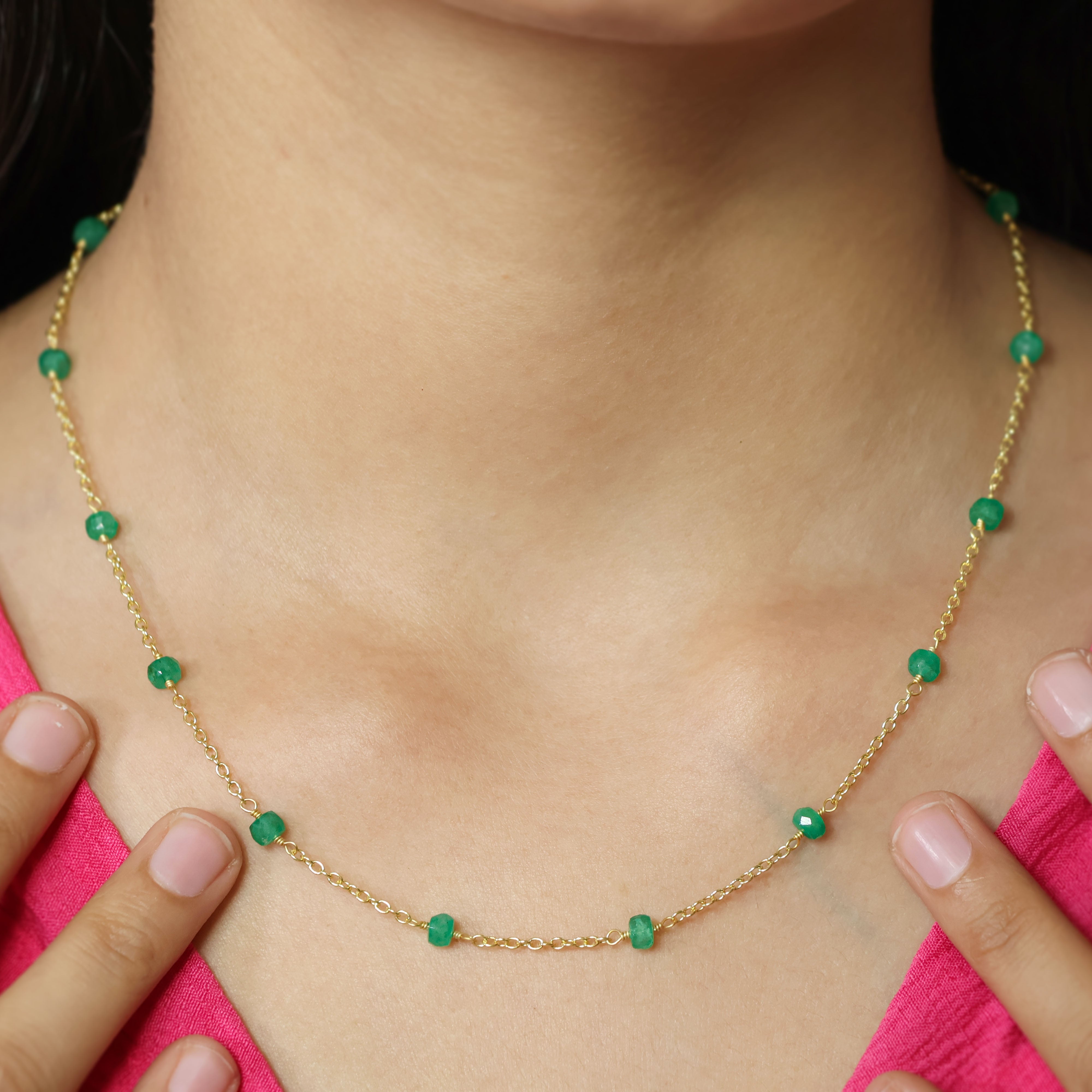 Handmade Emerald Green Smooth Beaded Chain Necklace for Women - Elegant Jewelry Gift for Birthday, Anniversary & Special Occasions | Perfect for Weddings, Parties & Everyday Wear