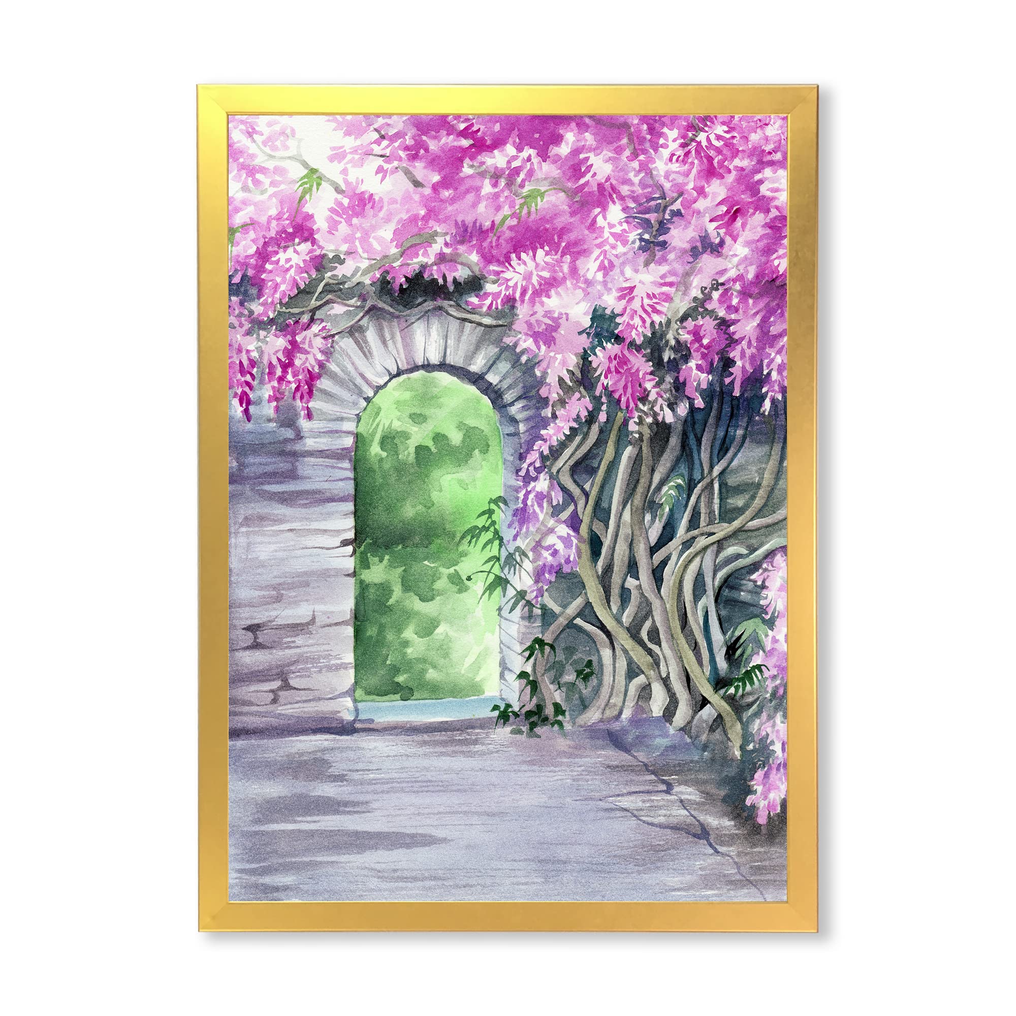 Blossoming Wisteria Garden Wall Art - Traditional Framed Floral Painting for Home Decor | Perfect for Living Room, Bedroom & Office