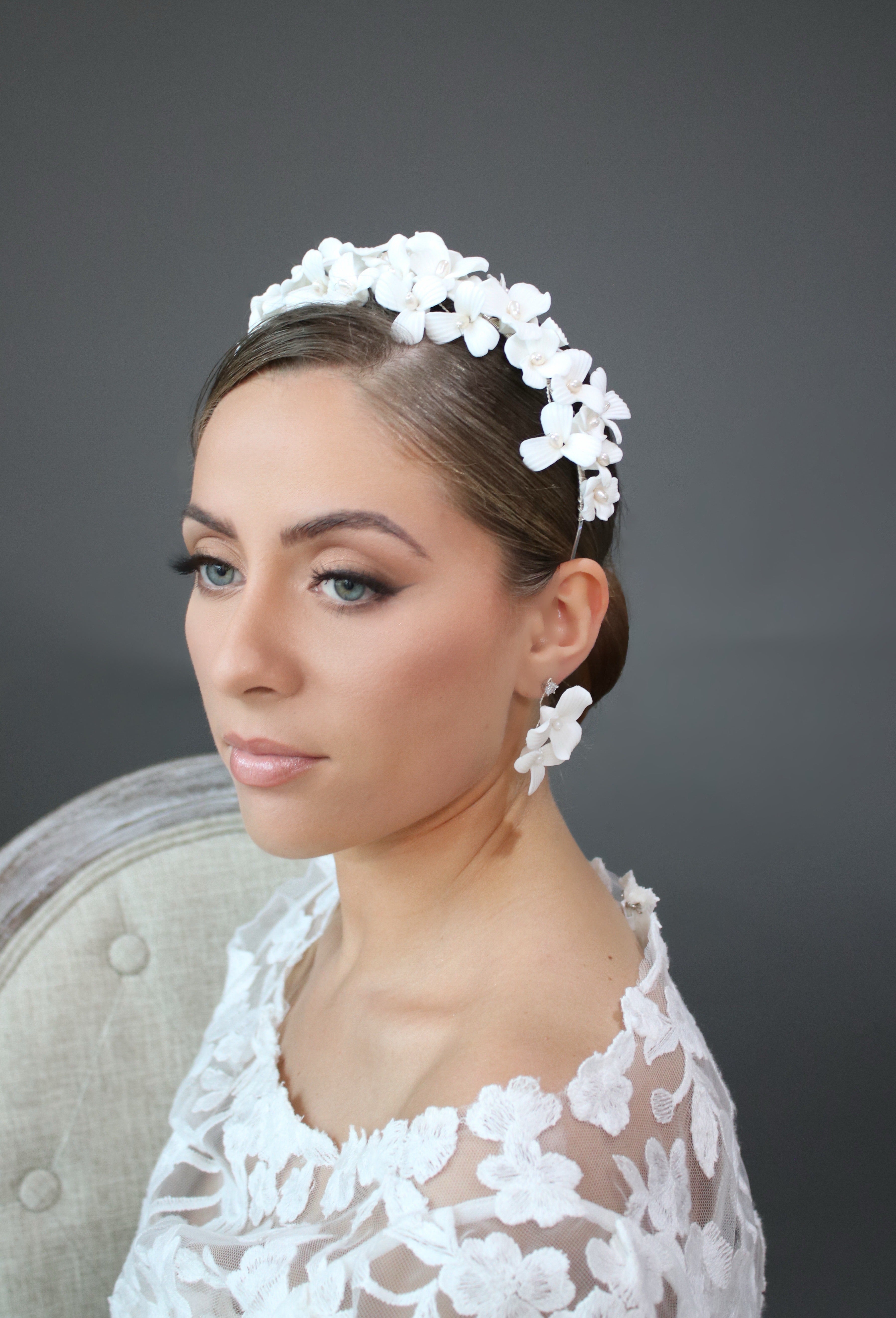 SEBASTIAN White Porcelain Floral Earrings with Freshwater Pearls | Elegant Handmade Jewelry for Women | Perfect for Weddings, Parties & Special Occasions