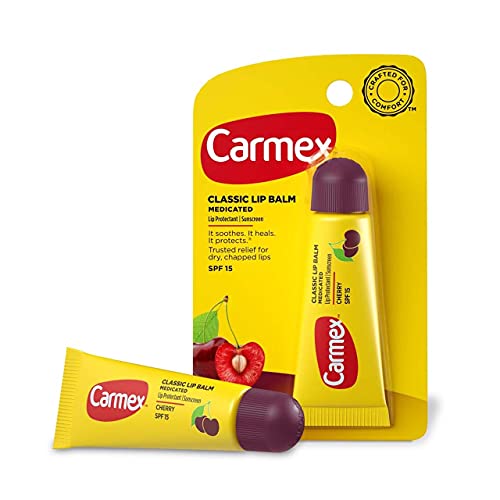 Carmex Moisturizing Lip Balm SPF 15 - Cherry Flavor, 0.35 oz | Hydrating & Protective Lip Care for Dry, Chapped Lips - Perfect for Daily Use, Outdoor Activities & Winter Protection
