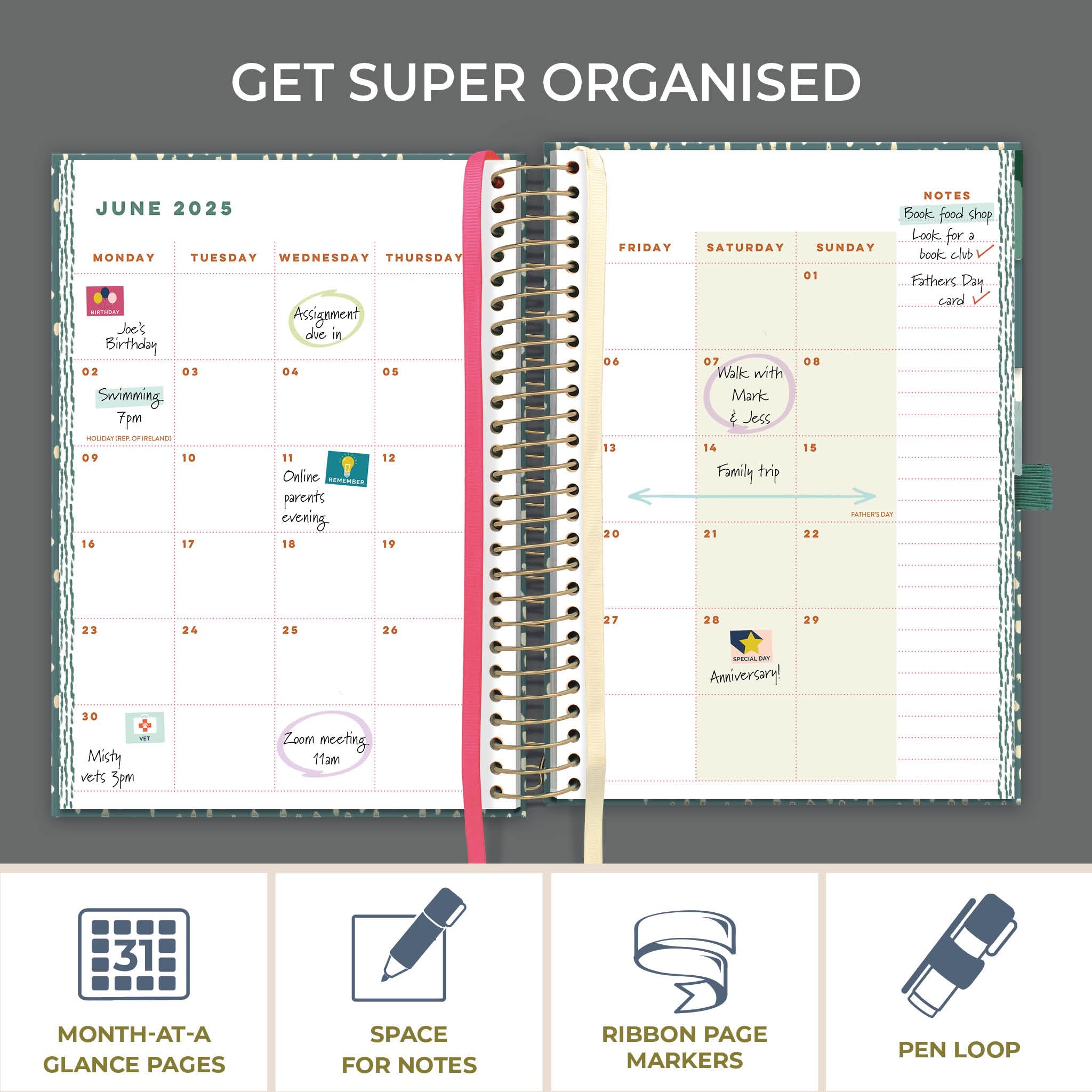 Boxclever 2025 Family Life Planner - 16-Month A5 Weekly Diary with 7 Columns, Shopping Lists & Stickers (Aug 2024-Dec 2025) | Perfect for Home Organization, Work Planning & Personal Scheduling