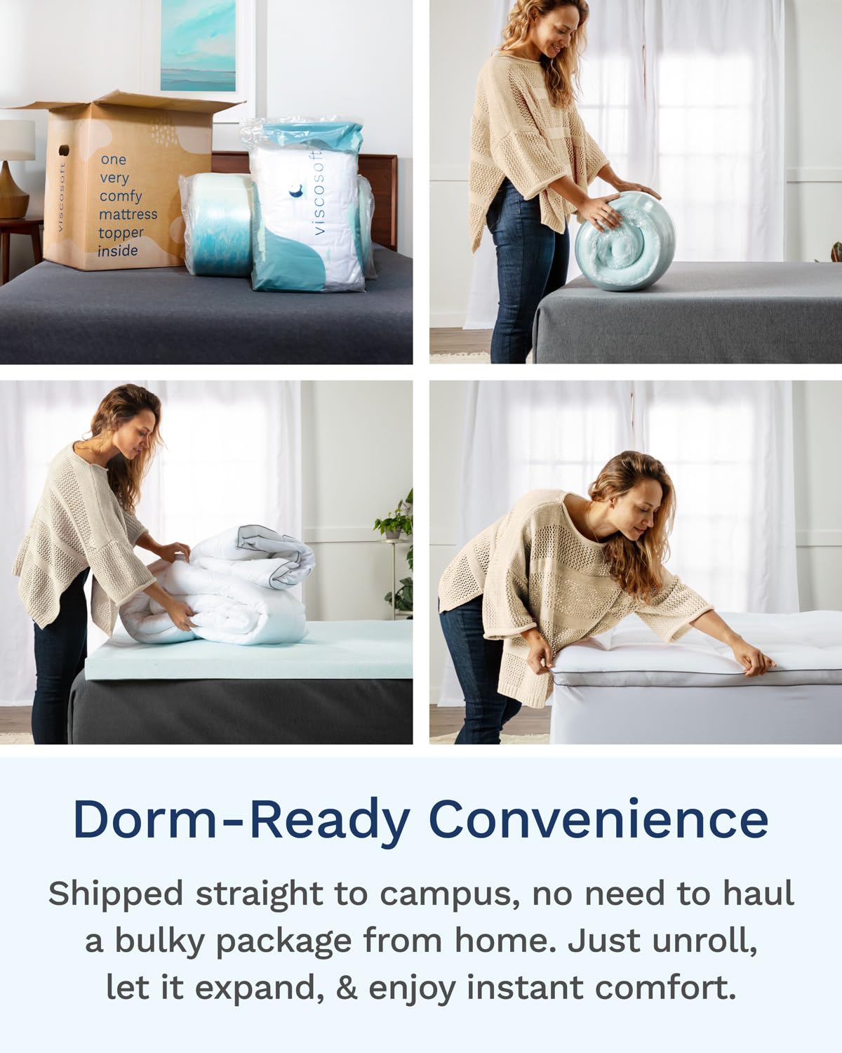 ViscoSoft 4 Inch Cooling Memory Foam Mattress Topper Twin XL - CertiPUR-US Certified Hybrid Dual Layer Mattress Pad for College Dorms & Guest Rooms - Pressure Relief for Back, Stomach & Side Sleepers