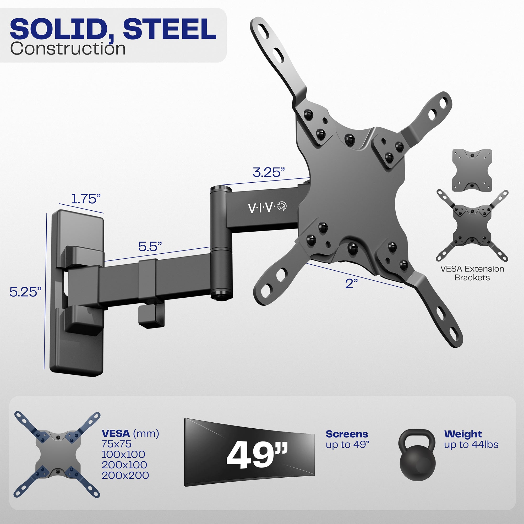 Ultrawide Monitor Wall Mount Bracket for 49-Inch Screens - Heavy Duty VESA 100x100 & 200x200 - Perfect for Home Office, Gaming & Workspace Setup