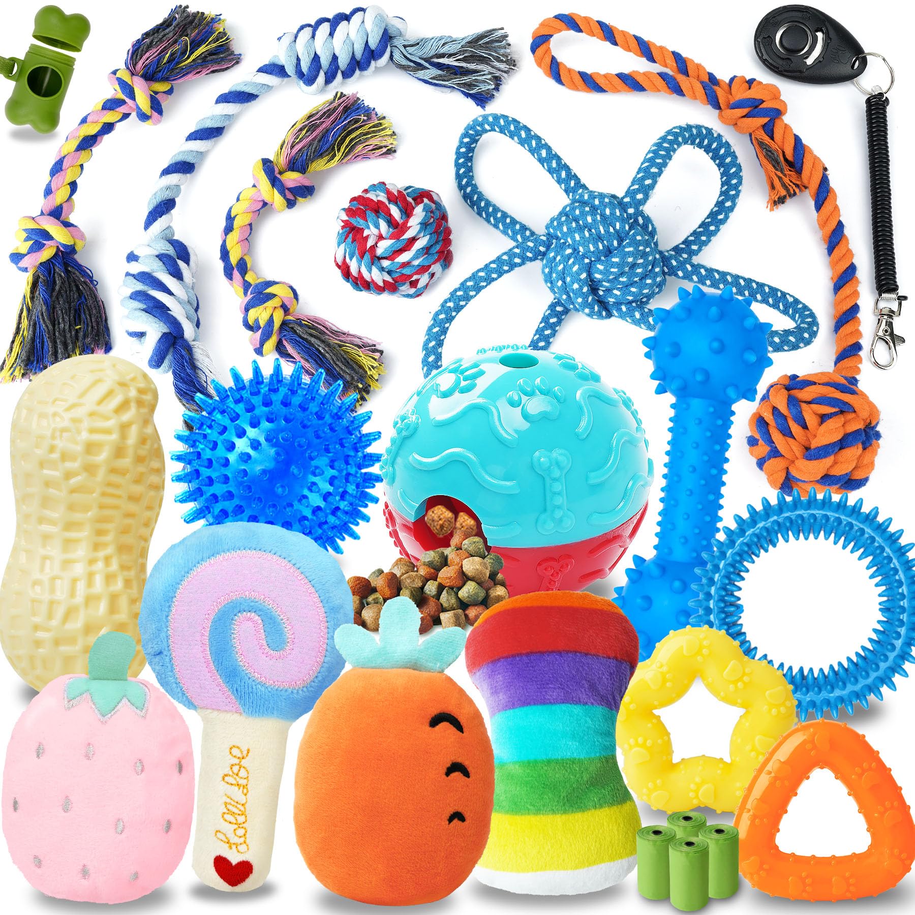 22-in-1 Puppy Teething Chew Toy Set with Rope, Squeaky Toys & Treat Balls - Safe Dental Chew Toys for Small Dogs & Puppies - Perfect for Teething Relief, Playtime & Training