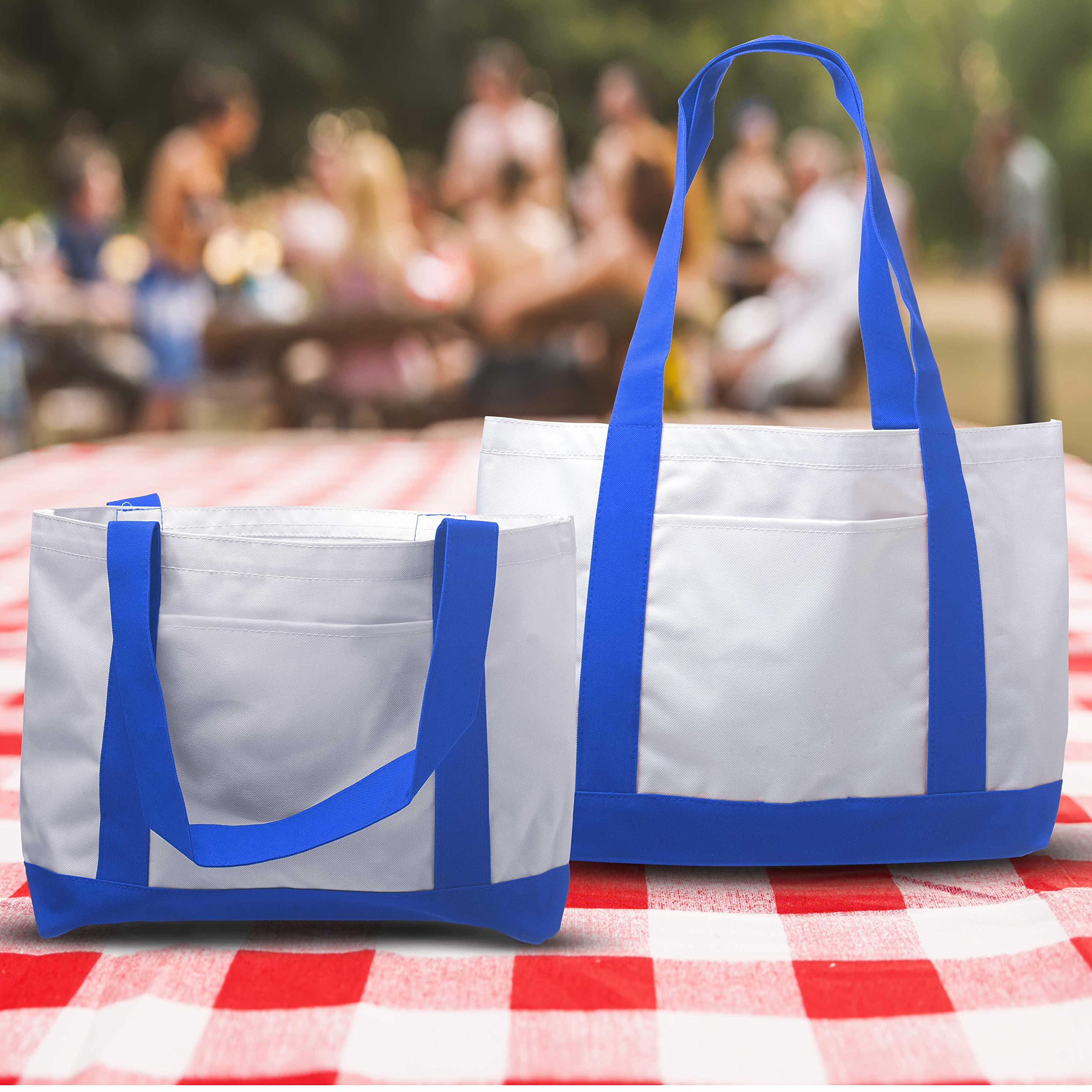 10 Pack Canvas Shoulder Tote Bags - Durable Polyester with Reinforced Straps & Front Pocket - Fashionable Blue Handbags for Women - Perfect for Shopping, Beach, Work & Daily Use